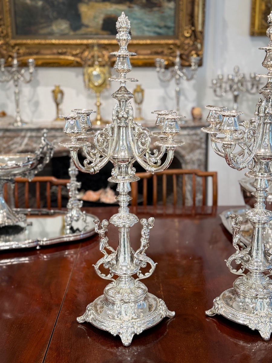 Paire de candélabres Napoléon III en argent massif 800 millièmes – Travail belge -photo-3