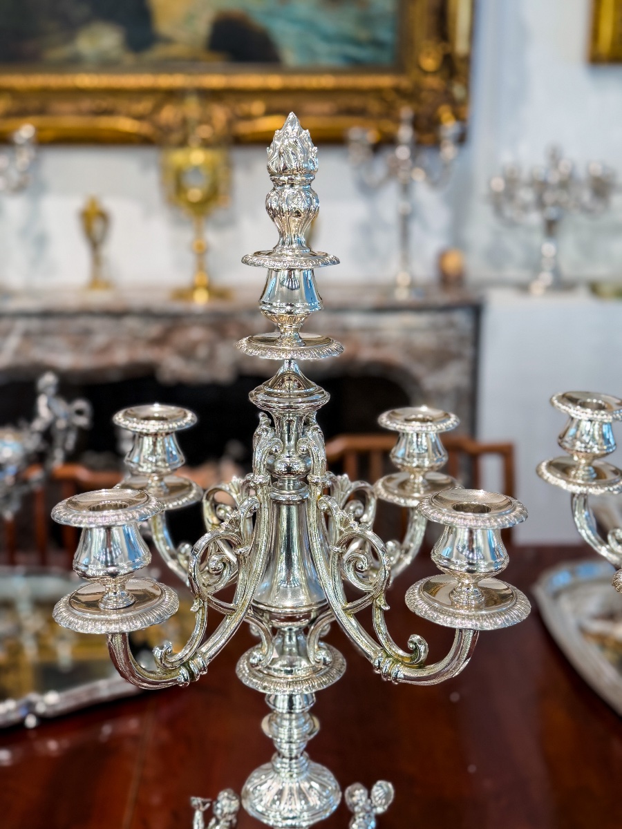 Paire de candélabres Napoléon III en argent massif 800 millièmes – Travail belge -photo-4