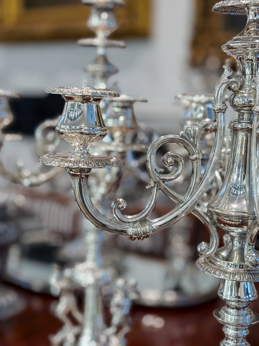 Paire de candélabres Napoléon III en argent massif 800 millièmes – Travail belge -photo-2