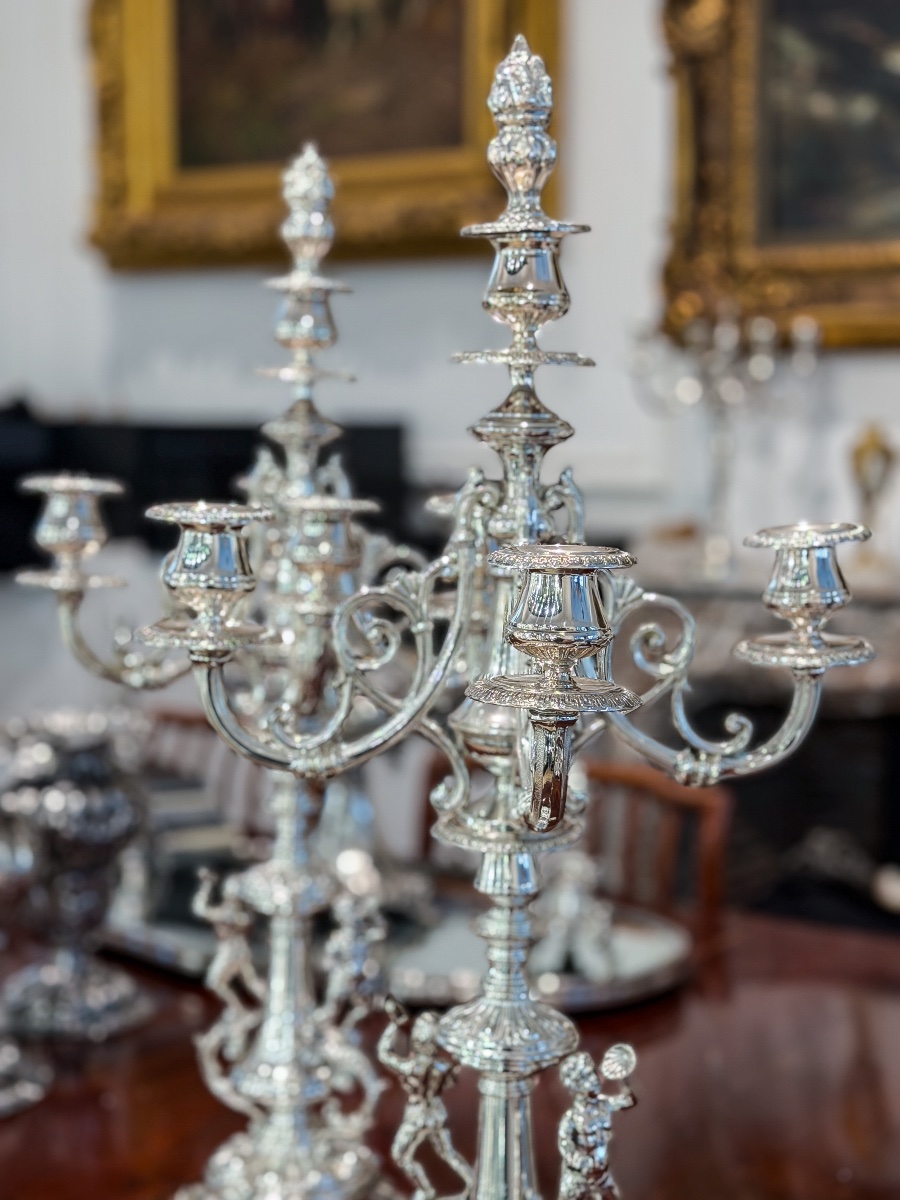 Paire de candélabres Napoléon III en argent massif 800 millièmes – Travail belge -photo-5