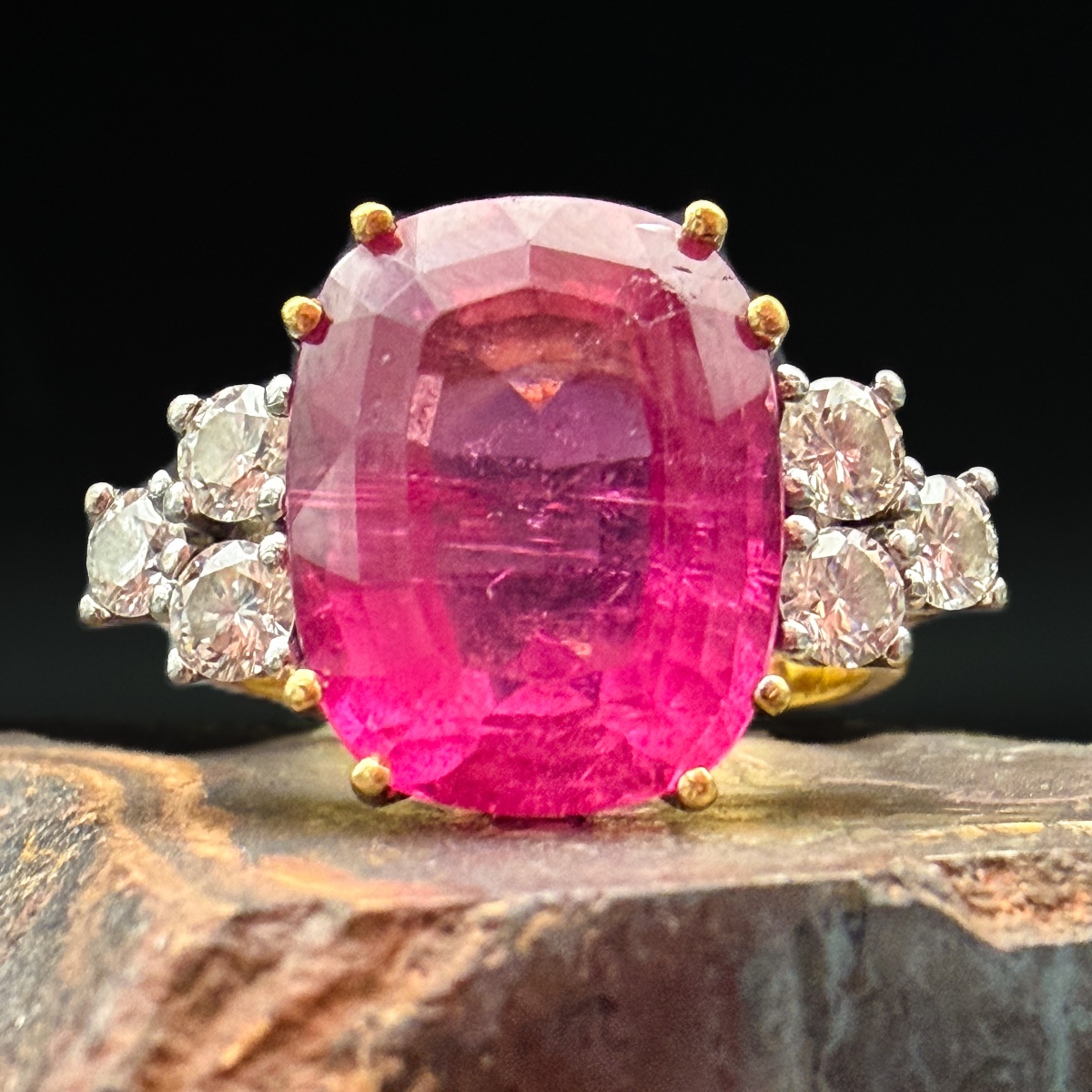 Vintage 18-karat Gold Ring With A 7.95-karat Pink Tourmaline And Diamonds – 1980s-photo-3