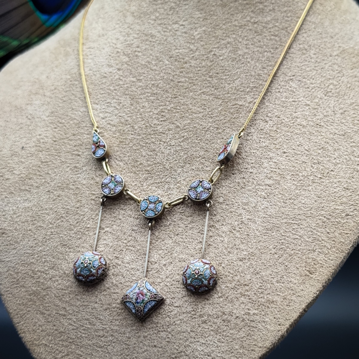 Collier draperie en or 18 carats et micromosaïques, Italie, XIXᵉ siècle  -photo-3