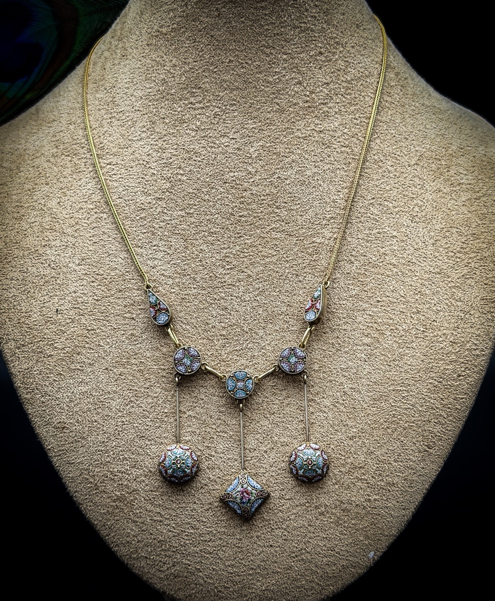 Collier draperie en or 18 carats et micromosaïques, Italie, XIXᵉ siècle  -photo-2