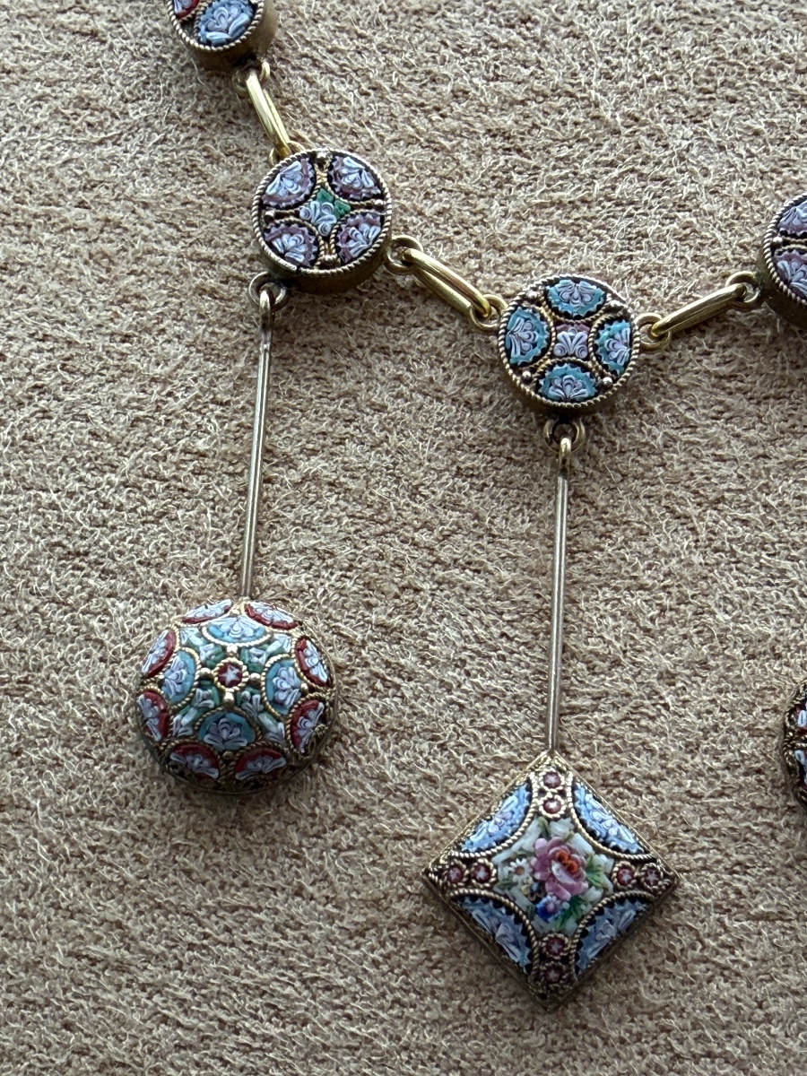 Collier draperie en or 18 carats et micromosaïques, Italie, XIXᵉ siècle  -photo-4