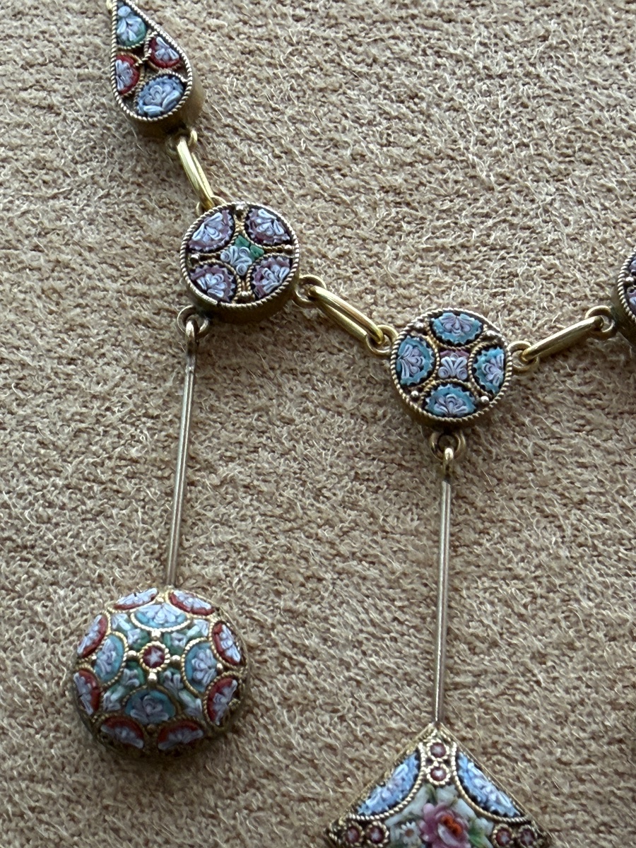 Collier draperie en or 18 carats et micromosaïques, Italie, XIXᵉ siècle  -photo-7
