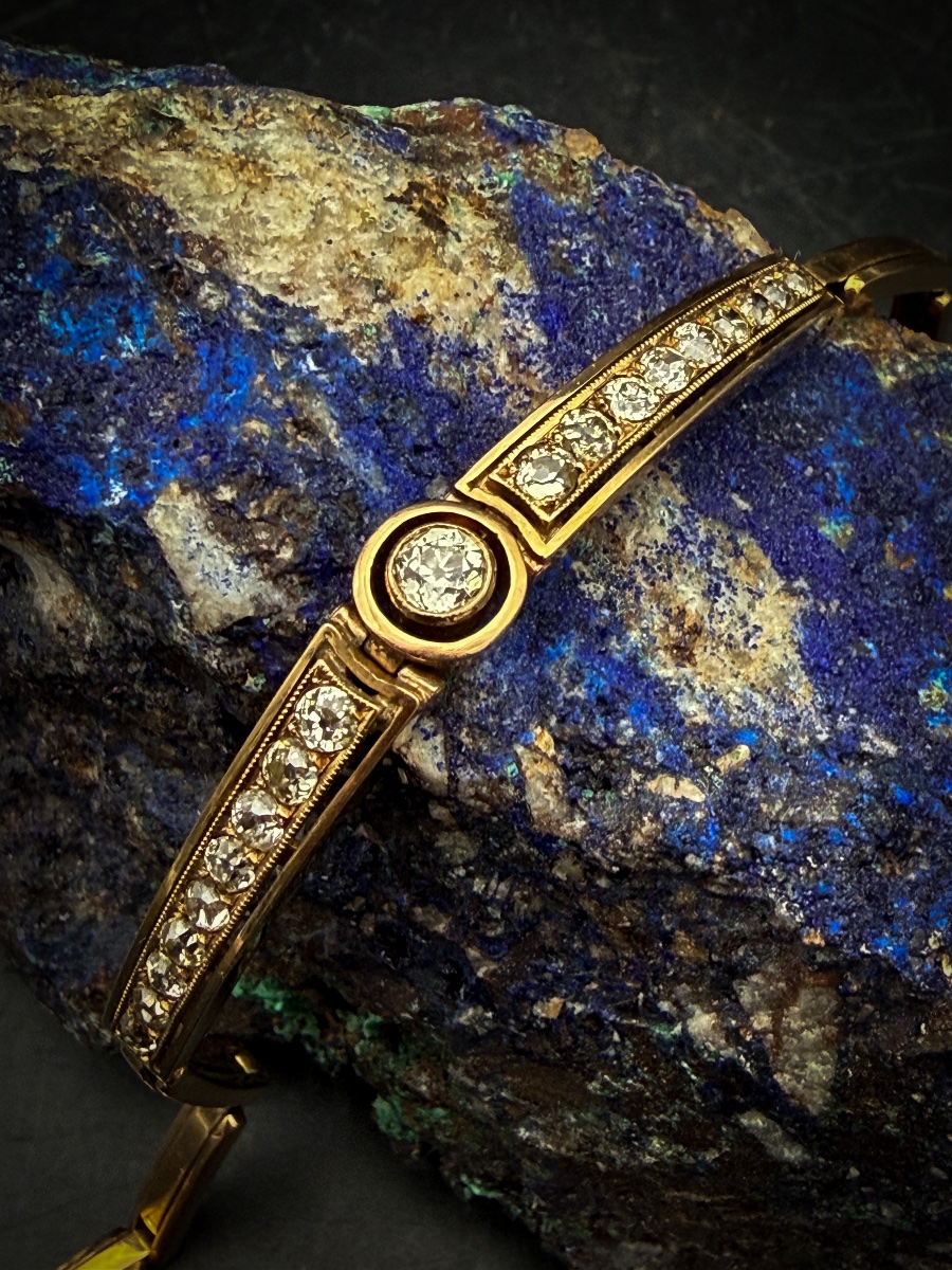 Bracelet Art Déco en or 18 carats et diamants taille ancienne -photo-3