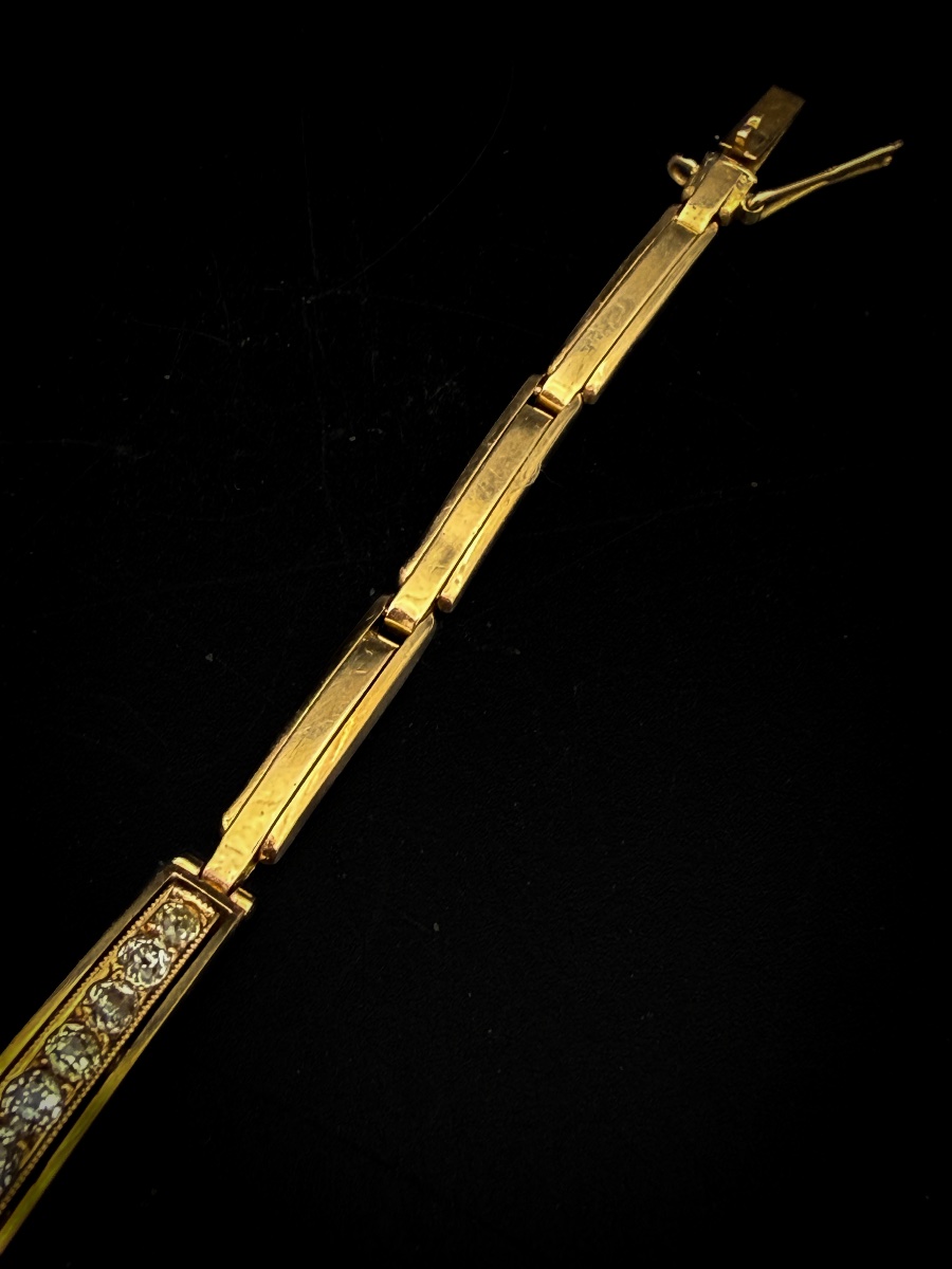 Bracelet Art Déco en or 18 carats et diamants taille ancienne -photo-4