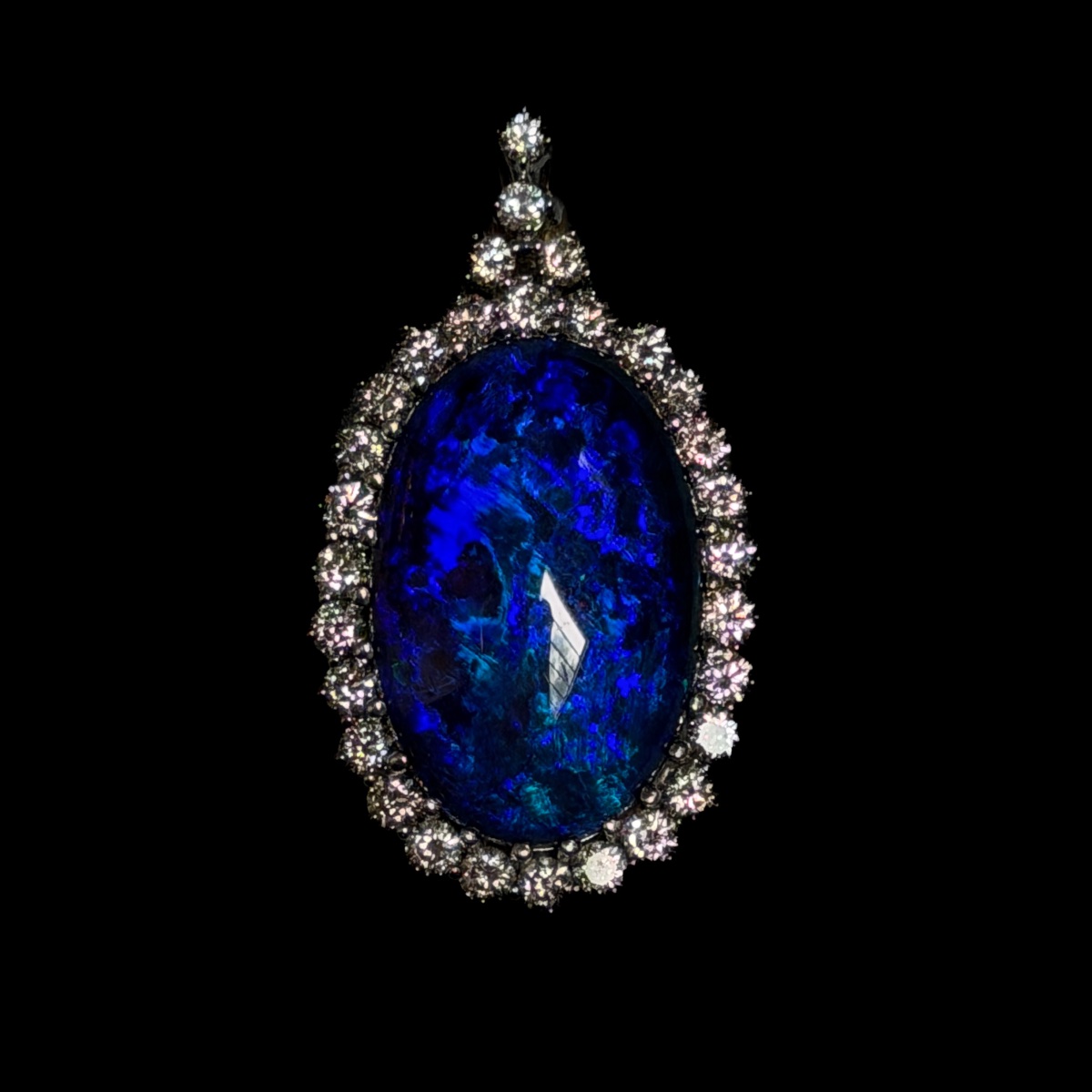 Broche-pendentif en or blanc 18 carats, opale noire de 11,50 carats et diamants  -photo-2