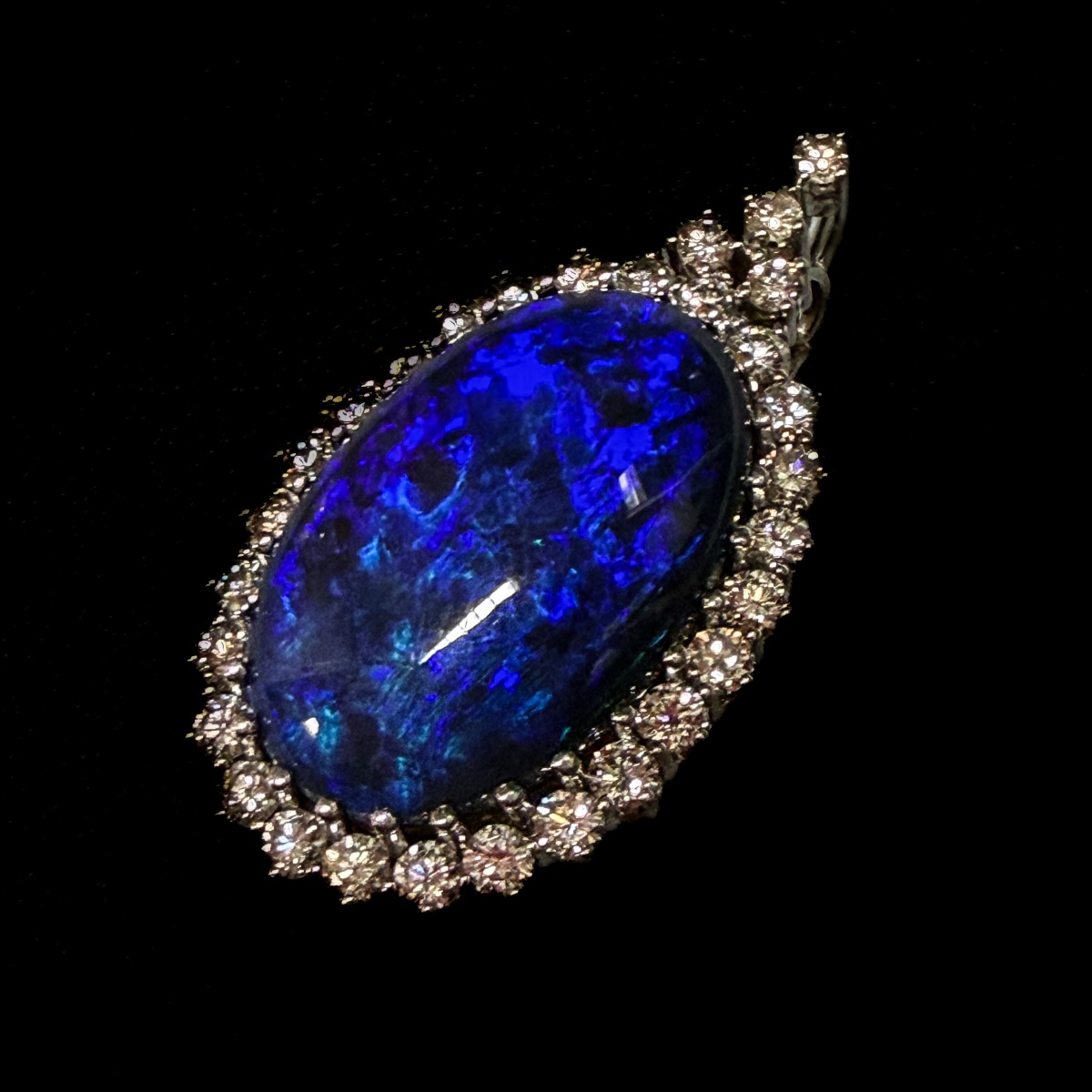 Broche-pendentif en or blanc 18 carats, opale noire de 11,50 carats et diamants  -photo-1