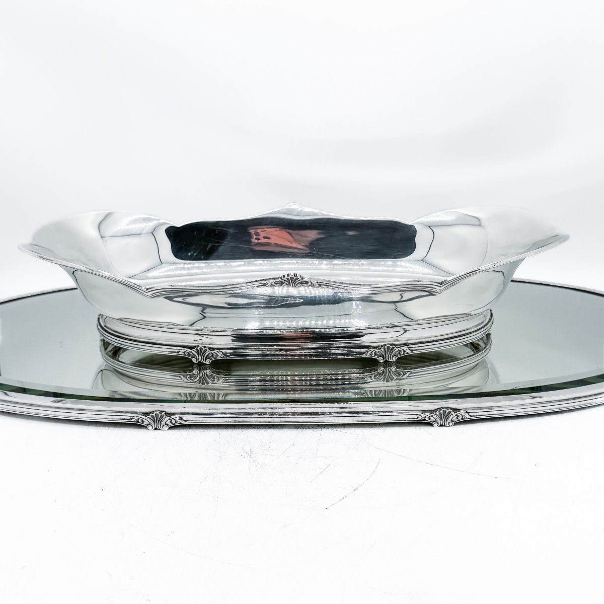 Wolfers – 925-millésime Sterling Silver Centerpiece With Mirrored Top, Circa 1950  -photo-2