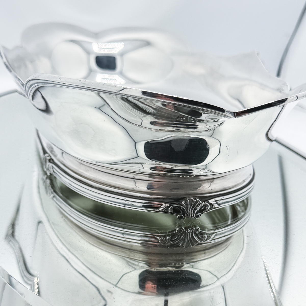 Wolfers – 925-millésime Sterling Silver Centerpiece With Mirrored Top, Circa 1950  -photo-3