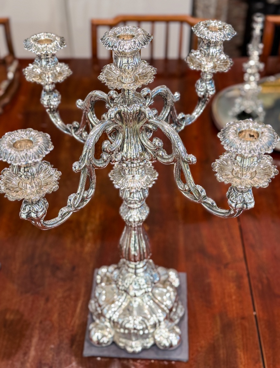 Anyz – Artex Budapest – Large Pair Of Candelabras Made Of 835-th Solid Silver, Belgium, -photo-2