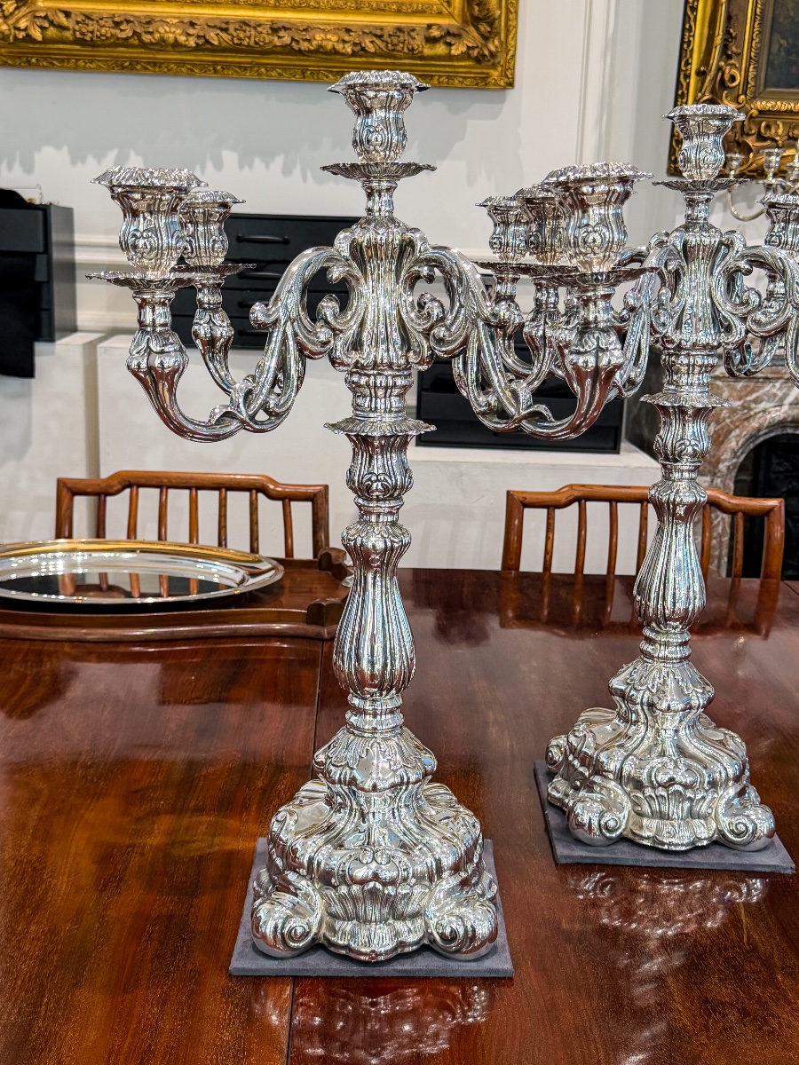 Anyz – Artex Budapest – Large Pair Of Candelabras Made Of 835-th Solid Silver, Belgium, -photo-3