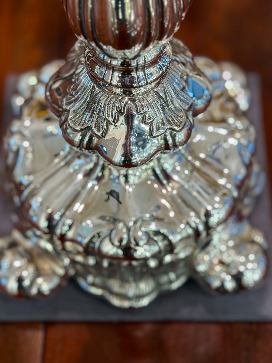 Anyz – Artex Budapest – Large Pair Of Candelabras Made Of 835-th Solid Silver, Belgium, -photo-4