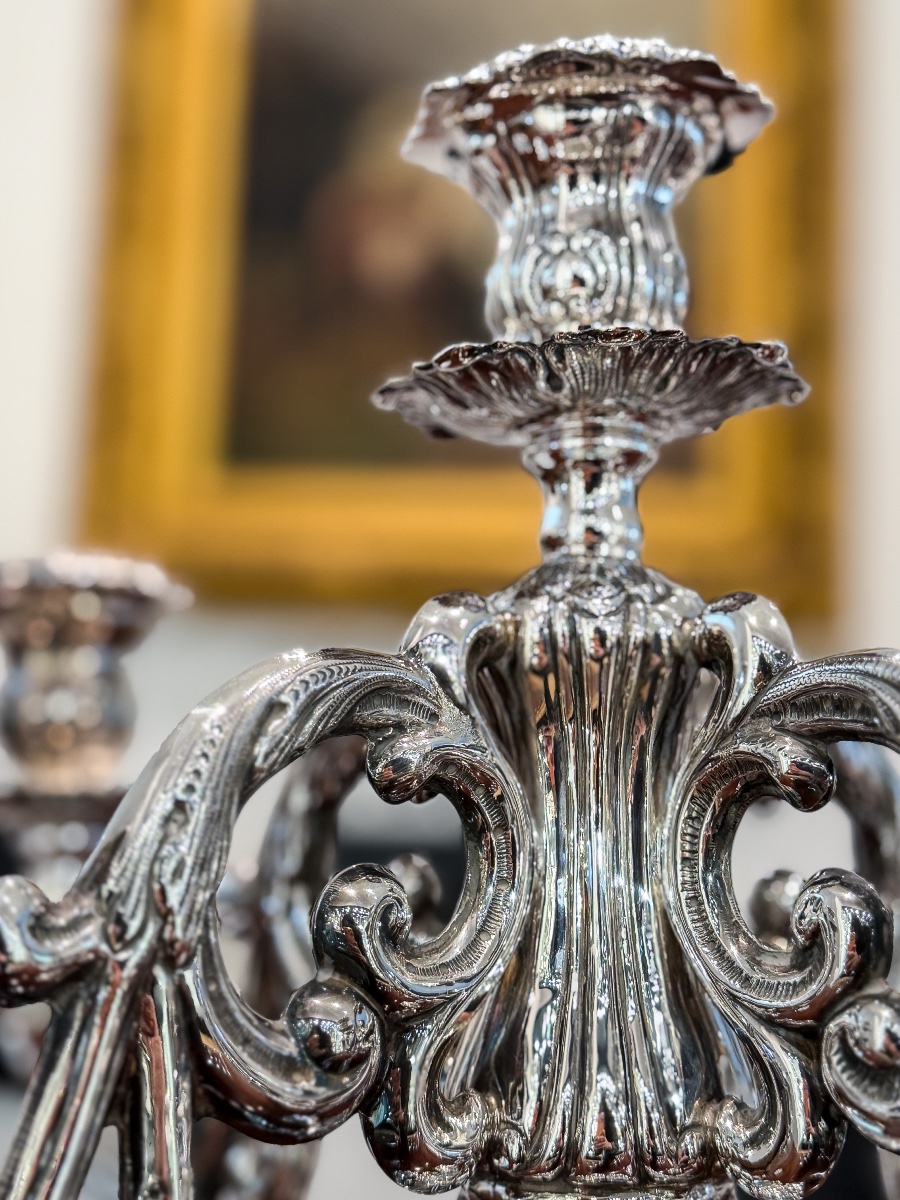 Anyz – Artex Budapest – Large Pair Of Candelabras Made Of 835-th Solid Silver, Belgium, -photo-1