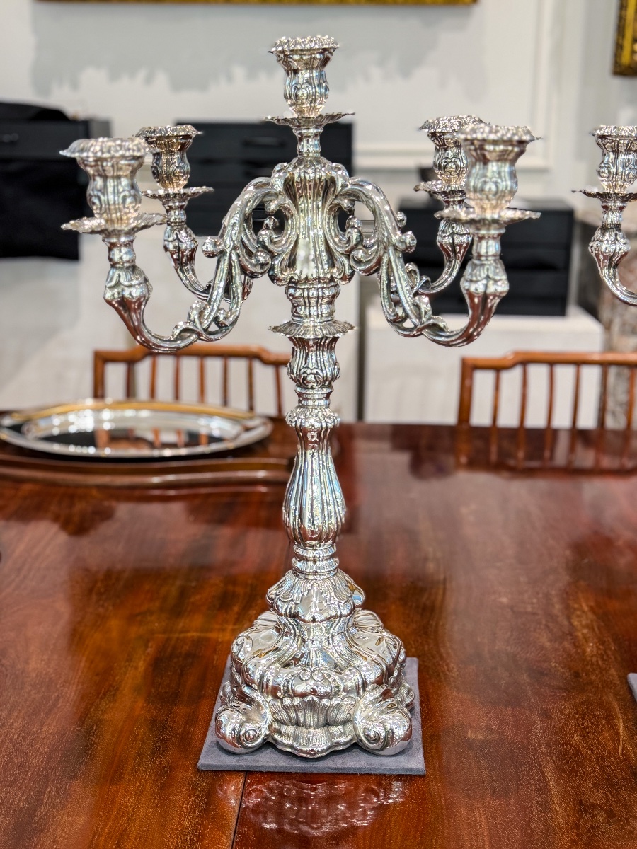 Anyz – Artex Budapest – Large Pair Of Candelabras Made Of 835-th Solid Silver, Belgium, -photo-2