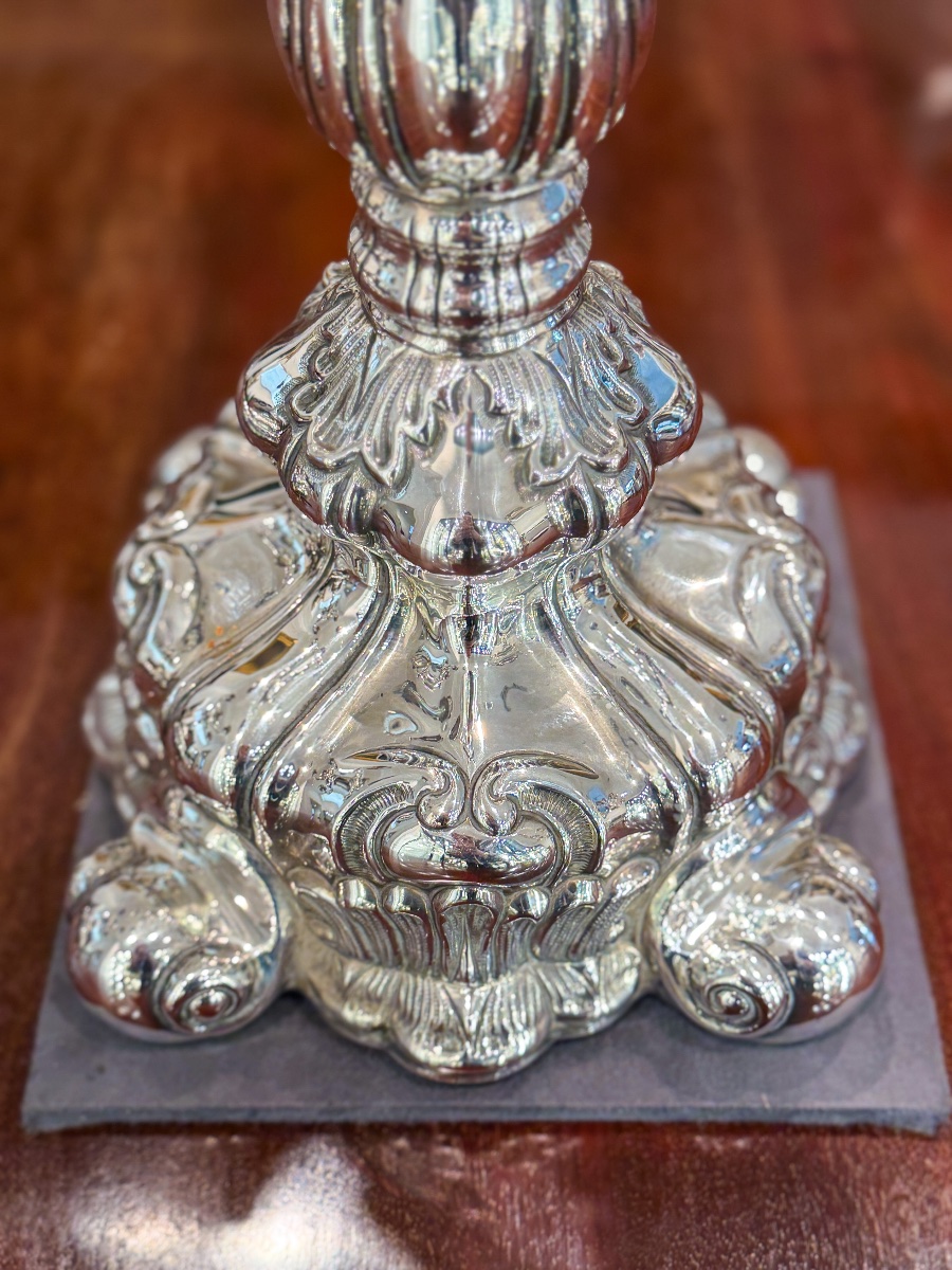 Anyz – Artex Budapest – Large Pair Of Candelabras Made Of 835-th Solid Silver, Belgium, -photo-3