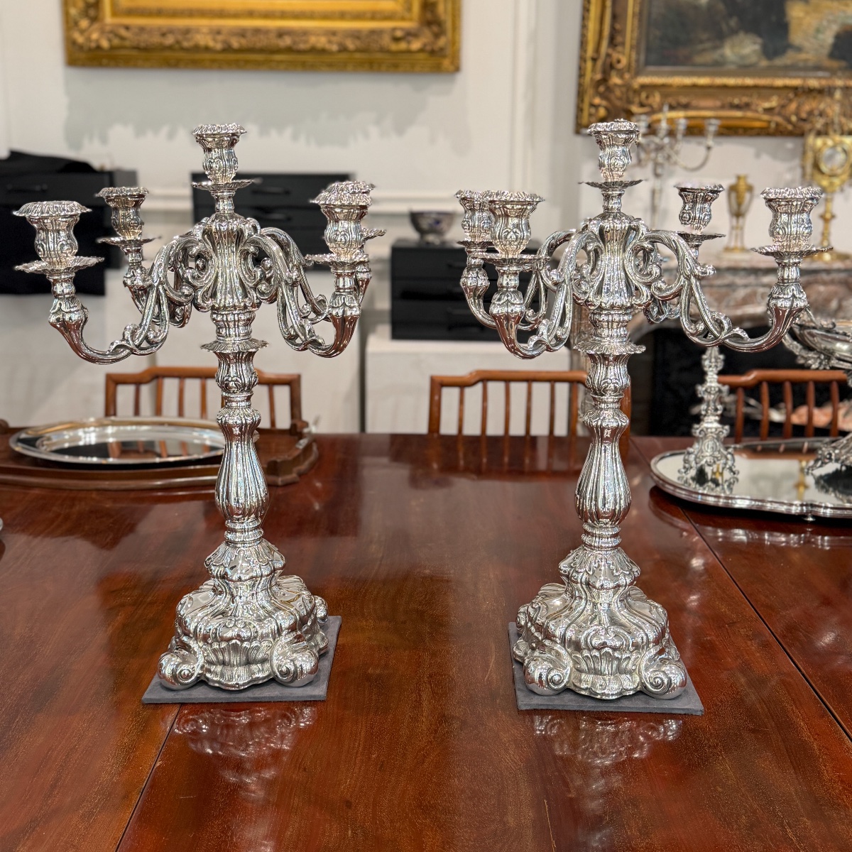 Anyz – Artex Budapest – Large Pair Of Candelabras Made Of 835-th Solid Silver, Belgium, -photo-4