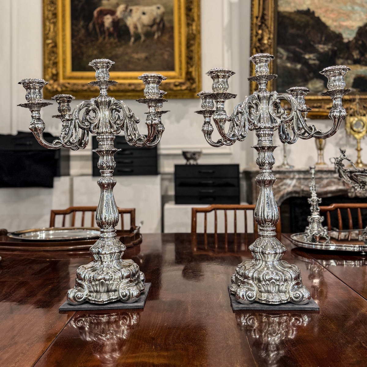 Anyz – Artex Budapest – Large Pair Of Candelabras Made Of 835-th Solid Silver, Belgium, -photo-6