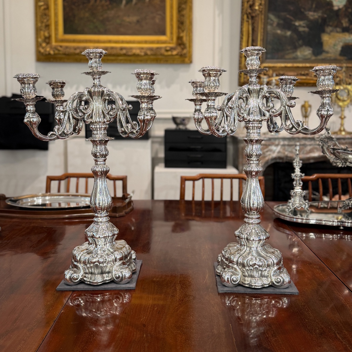 Anyz – Artex Budapest – Large Pair Of Candelabras Made Of 835-th Solid Silver, Belgium, 
