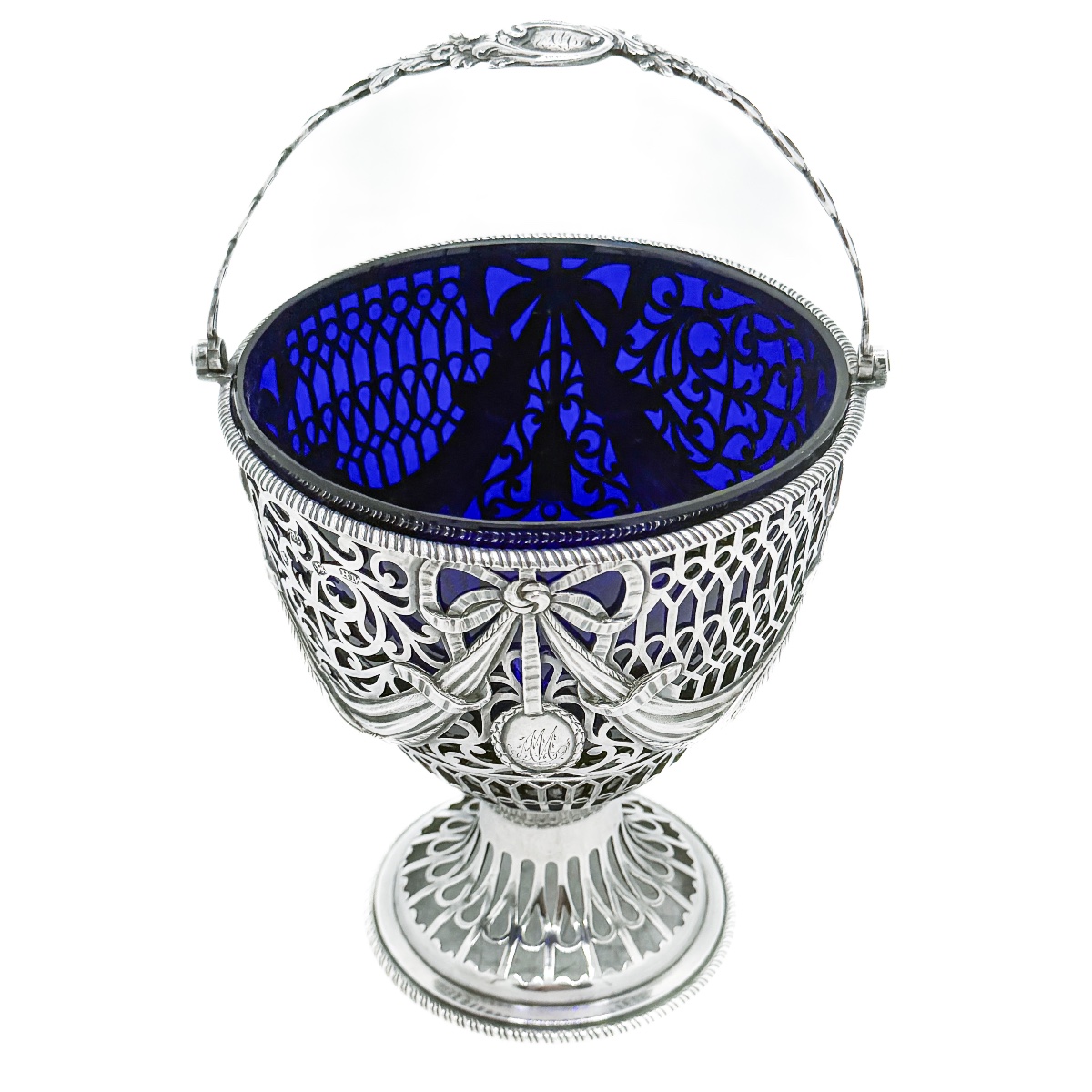 Robert Makepeace – Panier en argent et verre bleu soufflé – Londres, 1775  -photo-2