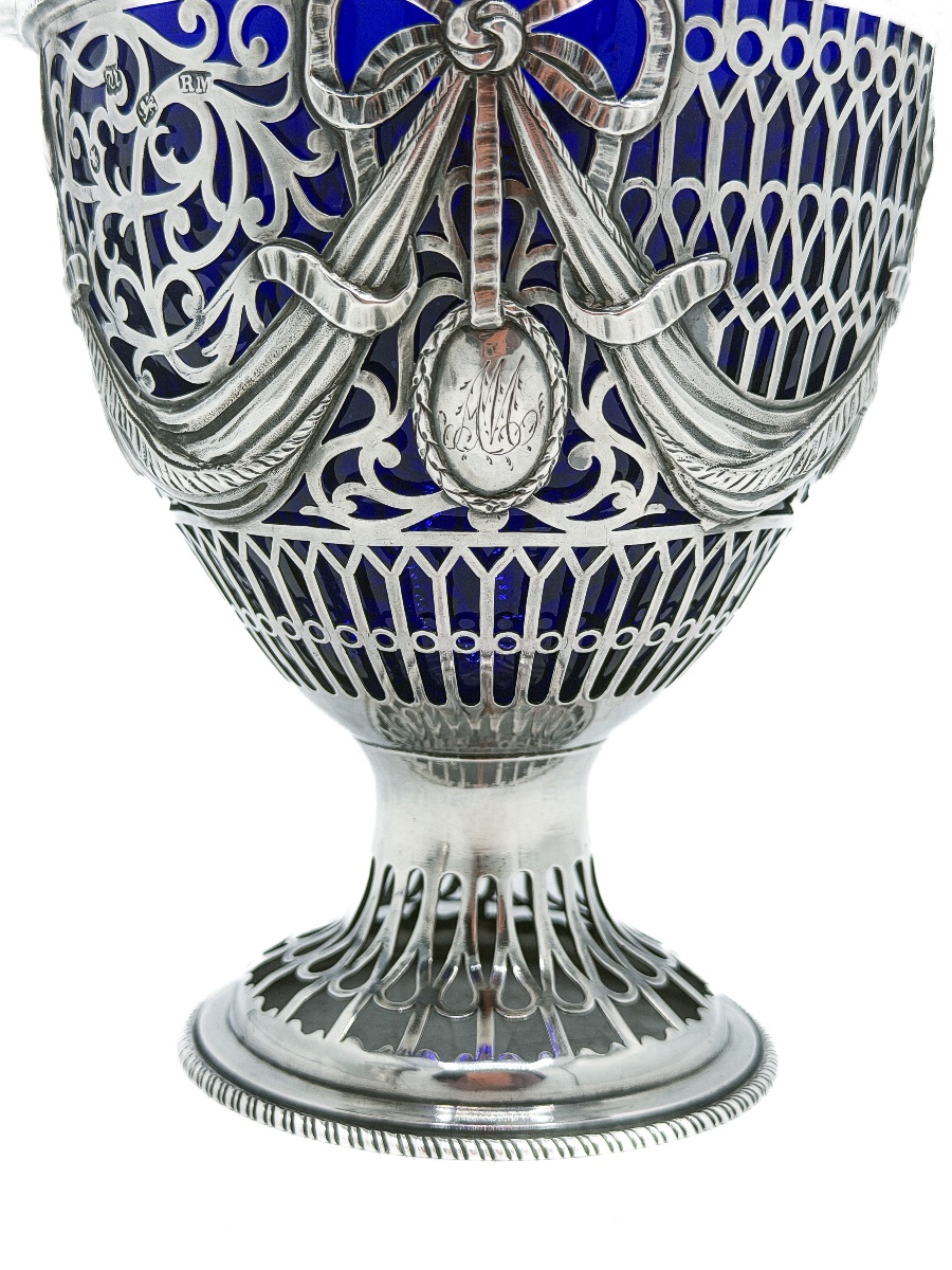 Robert Makepeace – Panier en argent et verre bleu soufflé – Londres, 1775  -photo-3