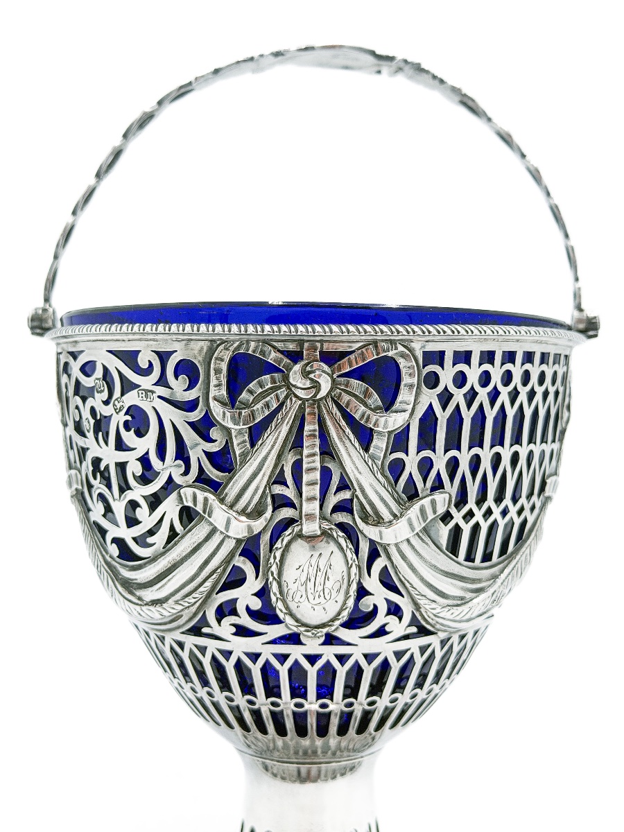 Robert Makepeace – Panier en argent et verre bleu soufflé – Londres, 1775  -photo-6