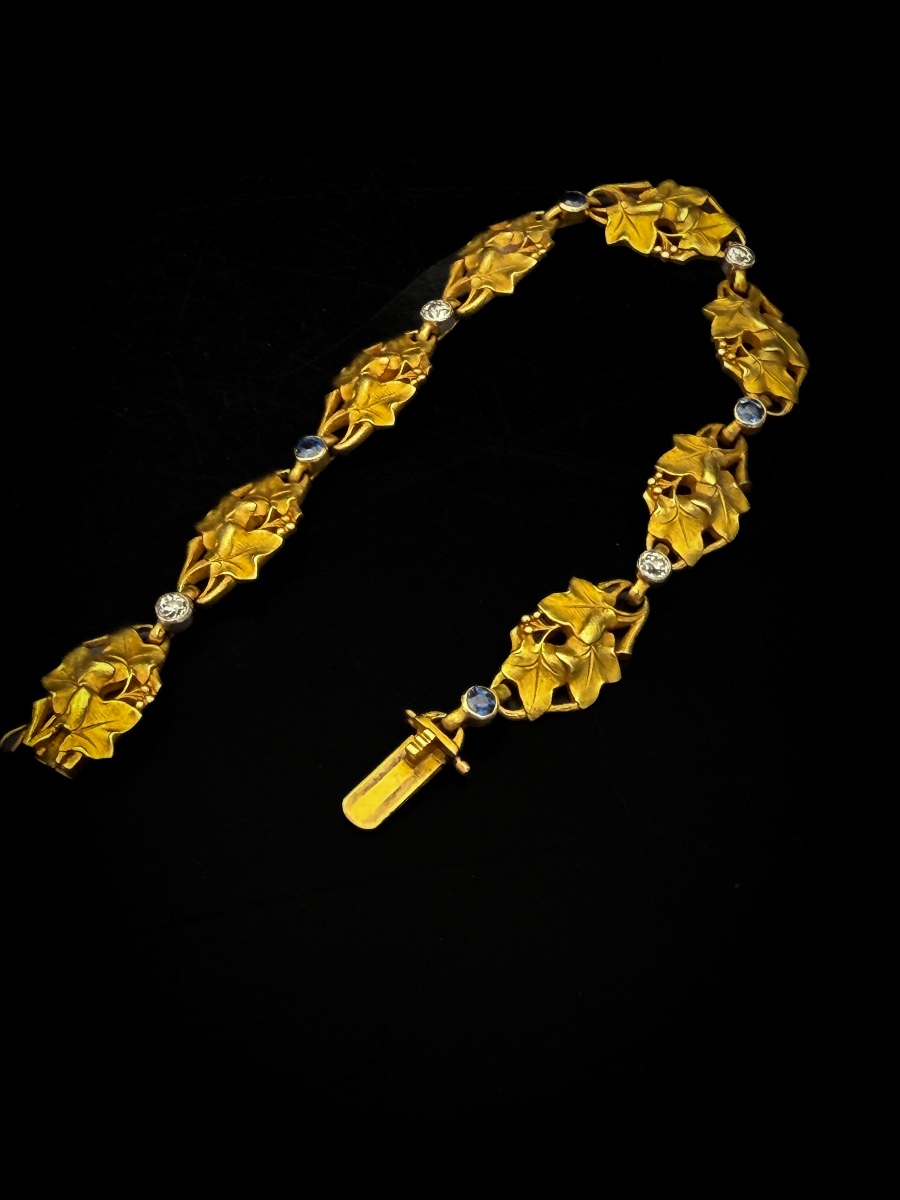 Bracelet Art nouveau belge en or 18 carats, saphirs et diamants, vers 1900  -photo-2