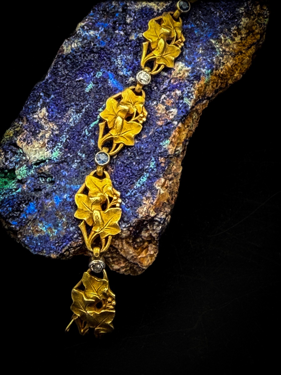 Bracelet Art nouveau belge en or 18 carats, saphirs et diamants, vers 1900  -photo-5