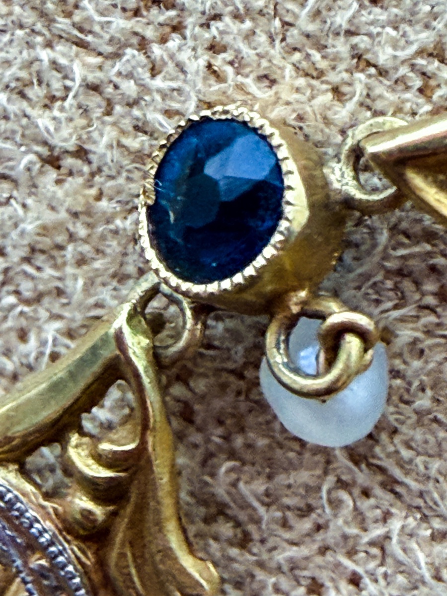 French Art Nouveau Necklace In 18-karat Gold, Sapphires, And Seed Pearls  -photo-4