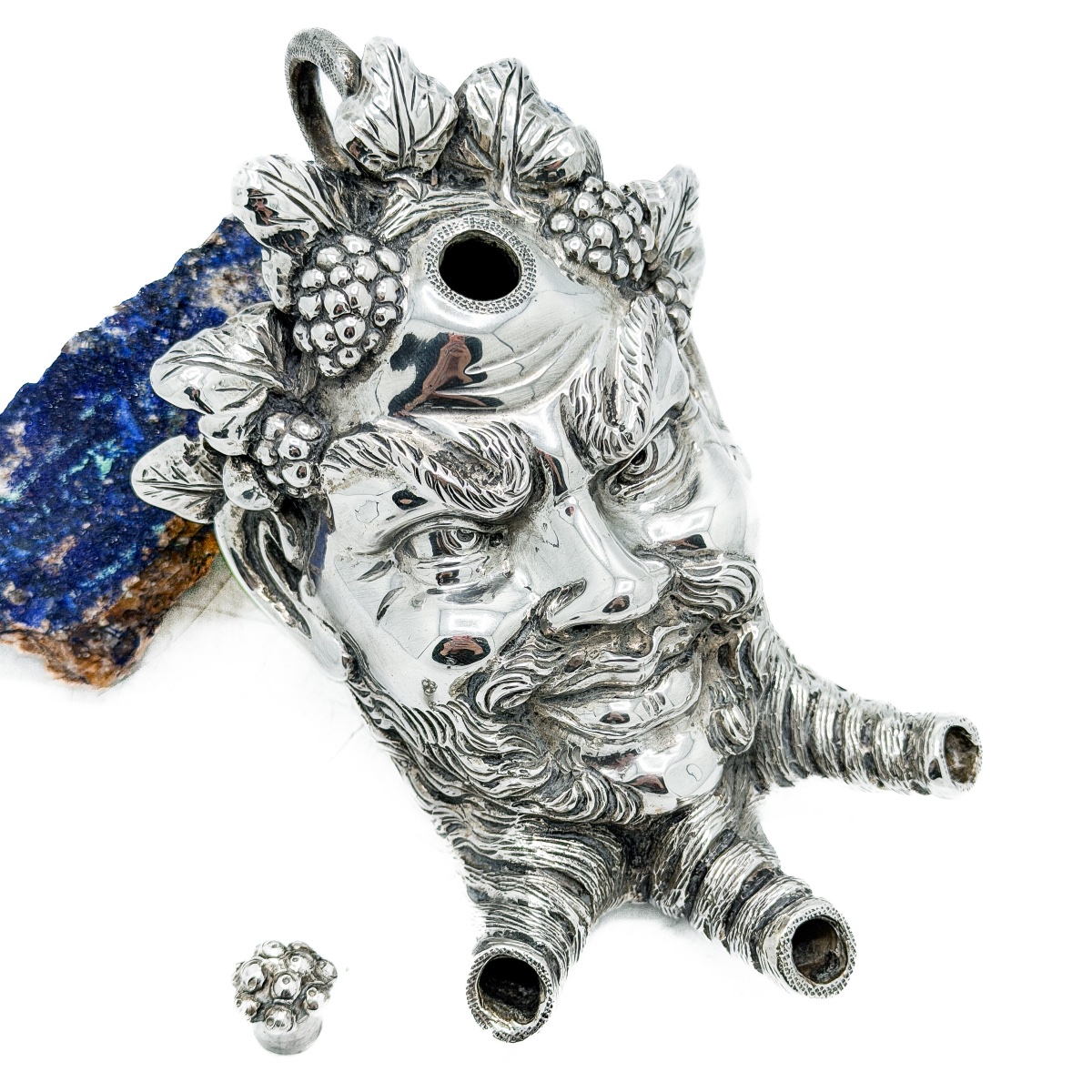 Bacchus-head Incense Burner In Cast Silver – Belgium, Late 19th – Early 20th Century  -photo-3