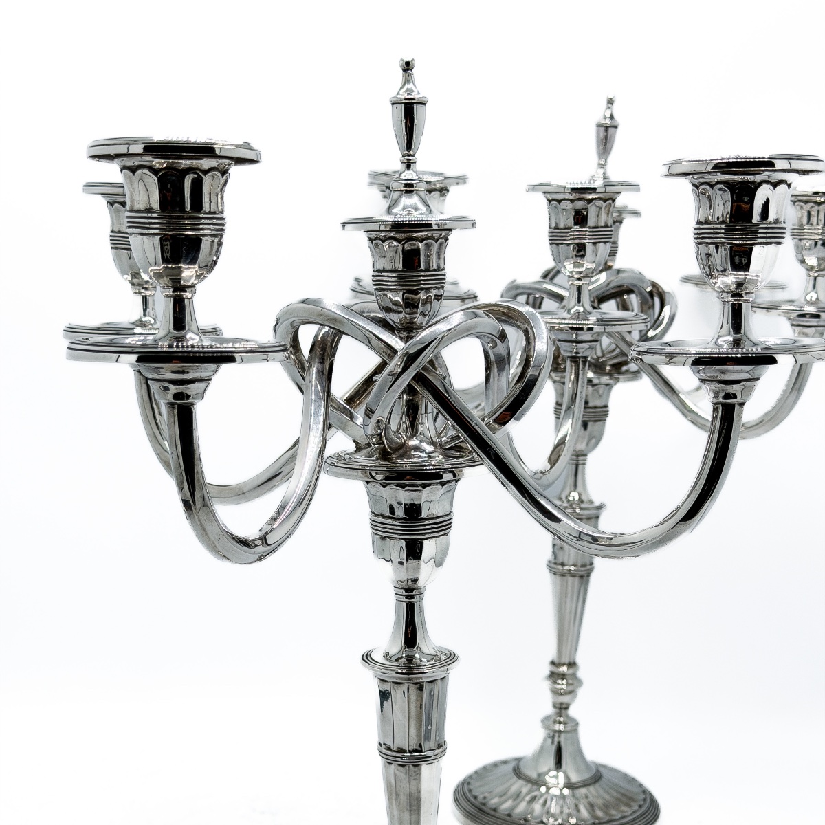 Pair Of Portuguese Five-light Candelabra In 916-th Silver – Porto, Circa 1940 – -photo-2