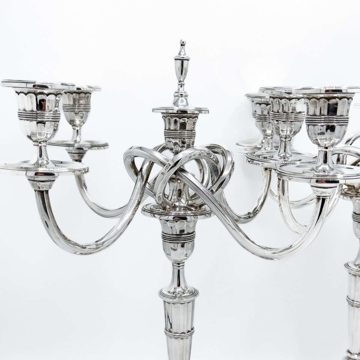 Pair Of Portuguese Five-light Candelabra In 916-th Silver – Porto, Circa 1940 – -photo-3