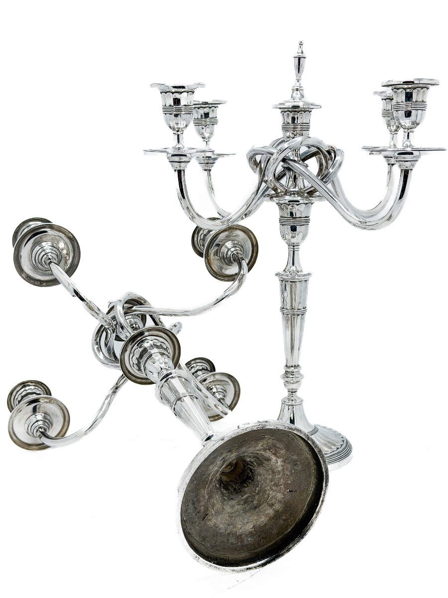 Pair Of Portuguese Five-light Candelabra In 916-th Silver – Porto, Circa 1940 – -photo-4