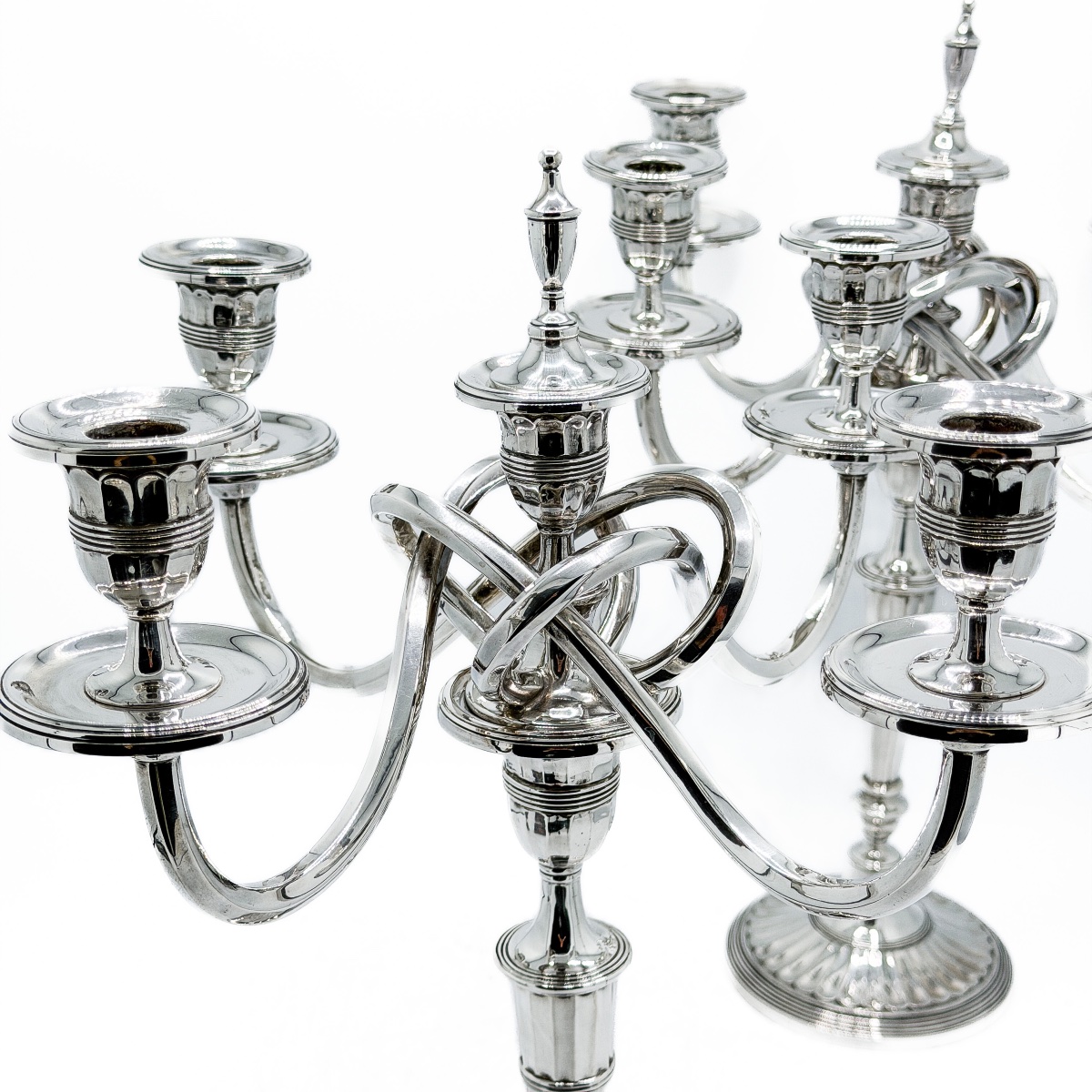 Pair Of Portuguese Five-light Candelabra In 916-th Silver – Porto, Circa 1940 – -photo-1