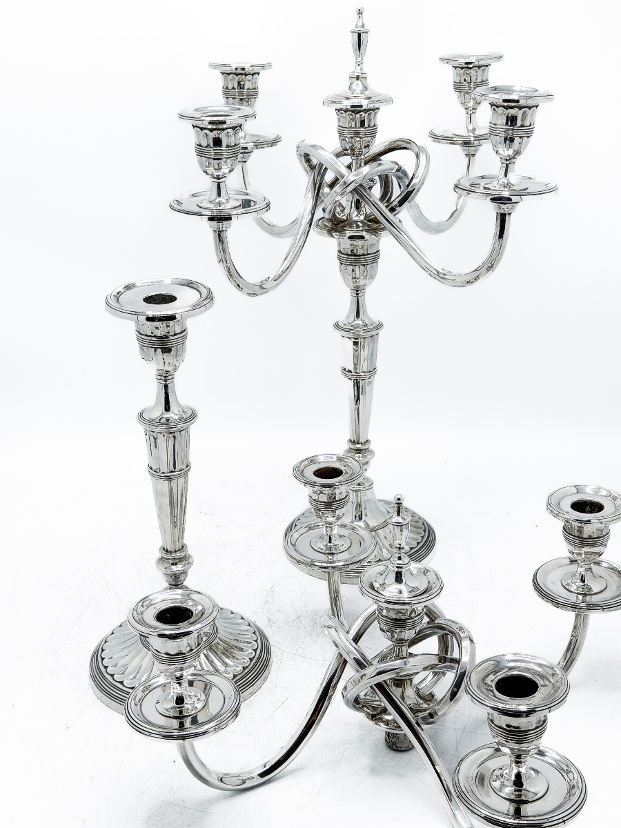 Pair Of Portuguese Five-light Candelabra In 916-th Silver – Porto, Circa 1940 – -photo-2