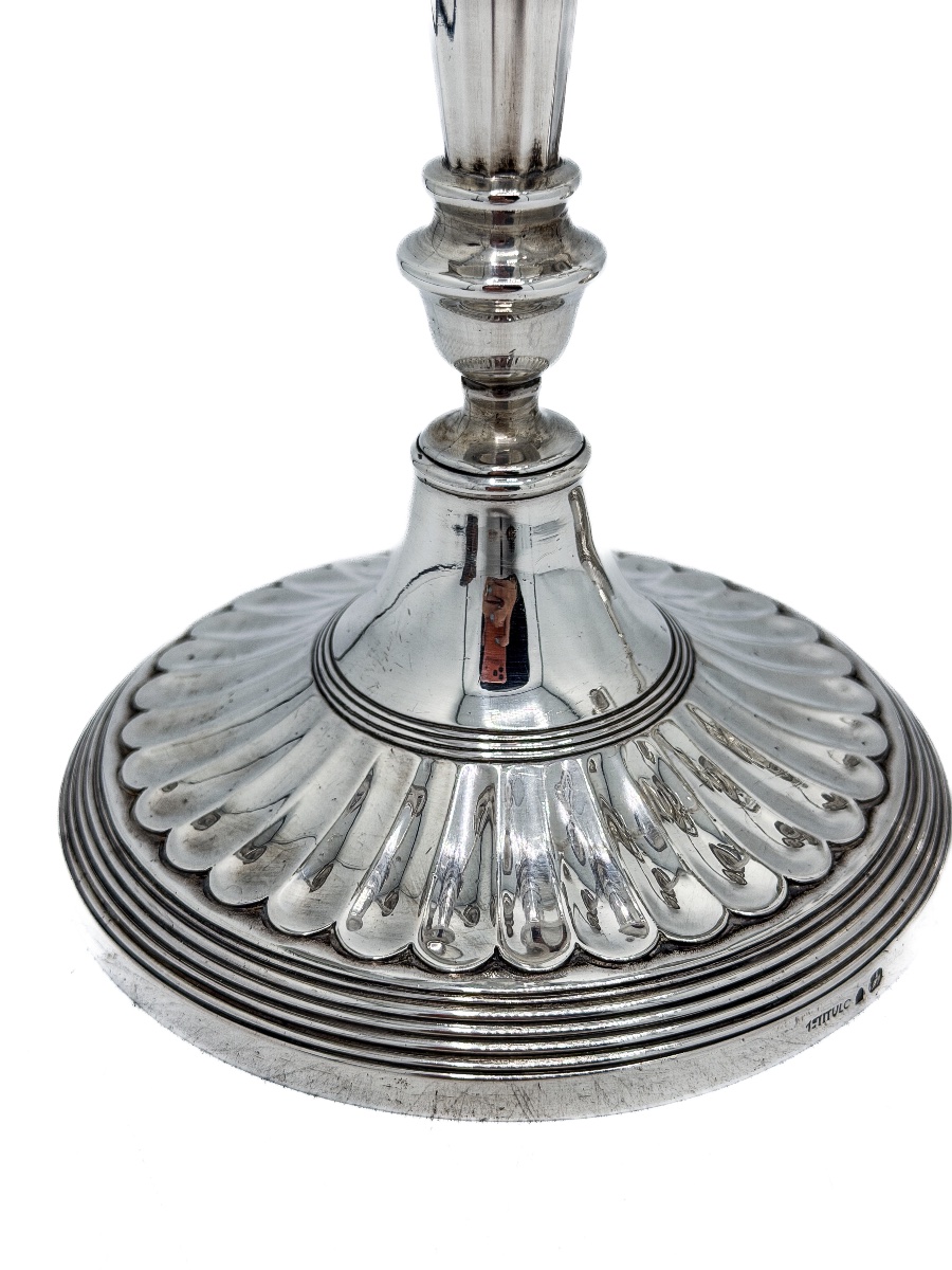 Pair Of Portuguese Five-light Candelabra In 916-th Silver – Porto, Circa 1940 – -photo-3