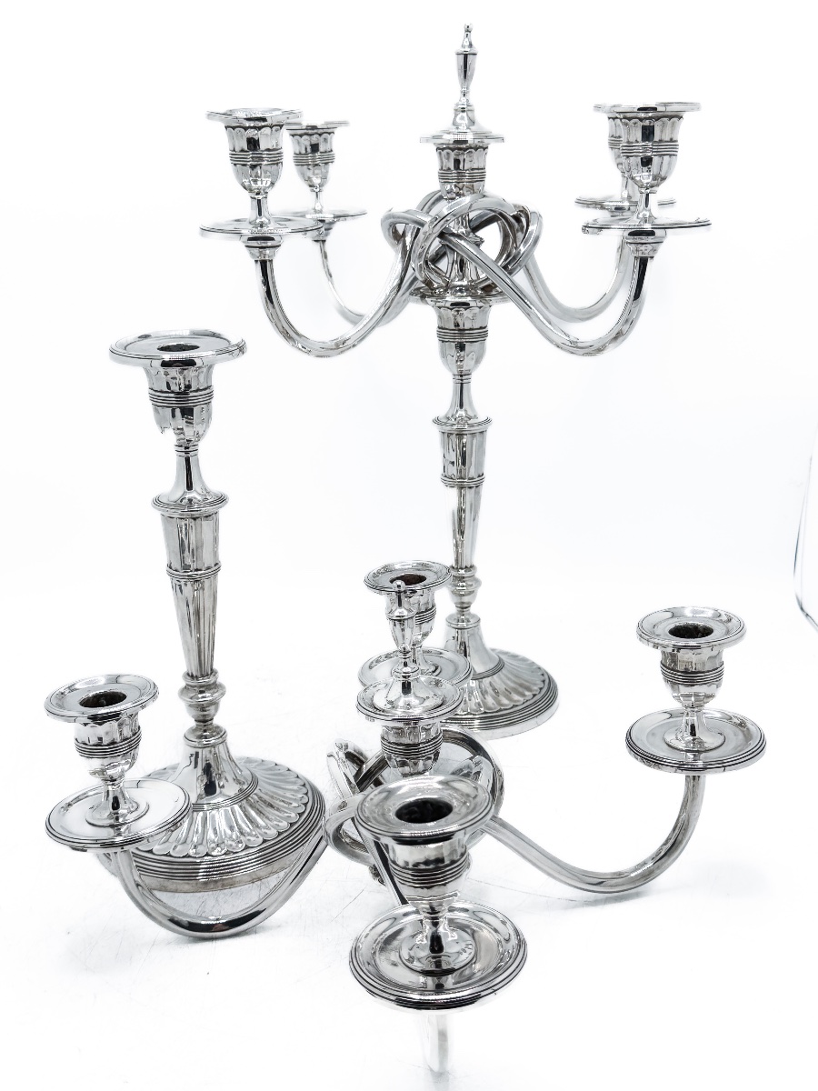 Pair Of Portuguese Five-light Candelabra In 916-th Silver – Porto, Circa 1940 – -photo-6