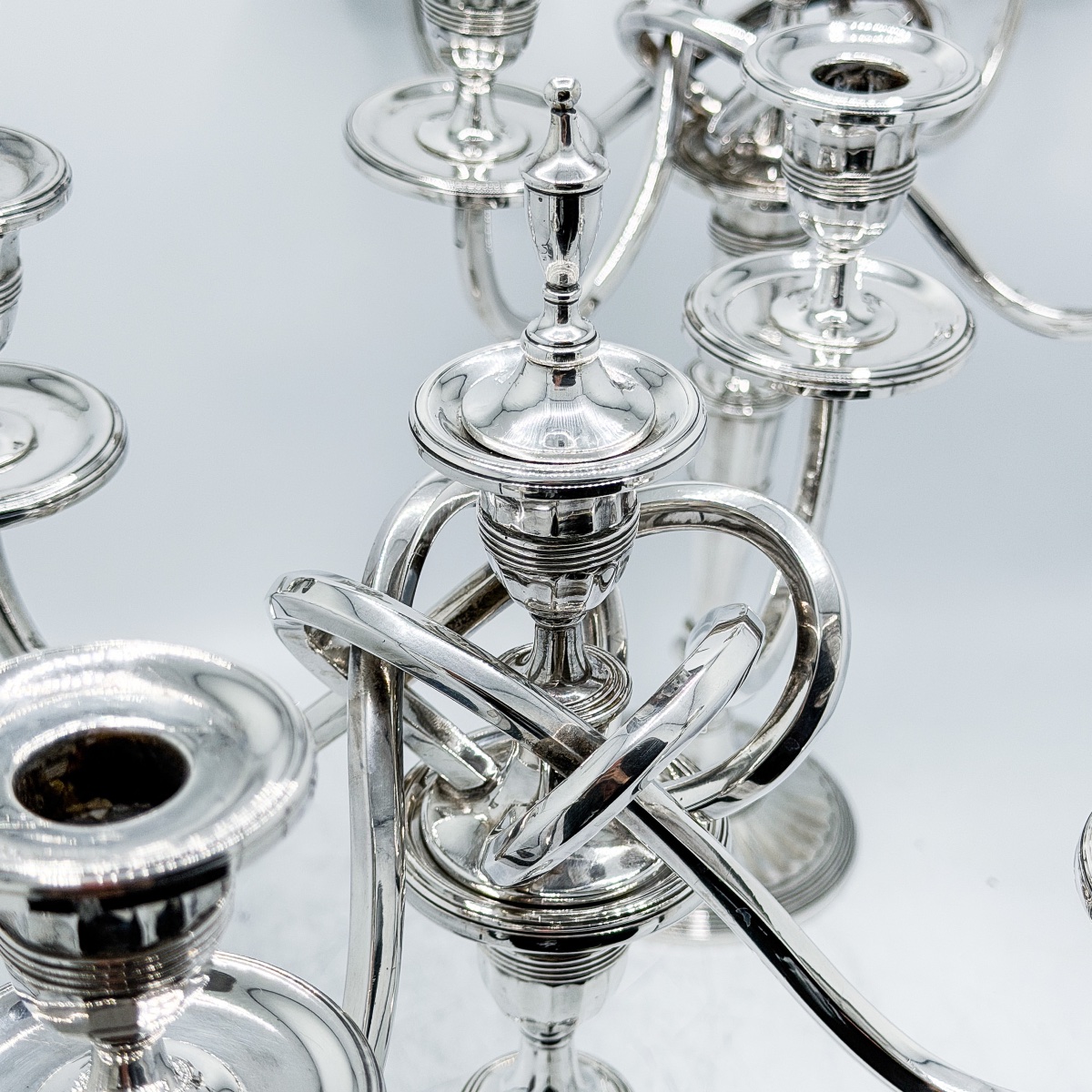 Pair Of Portuguese Five-light Candelabra In 916-th Silver – Porto, Circa 1940 – -photo-8