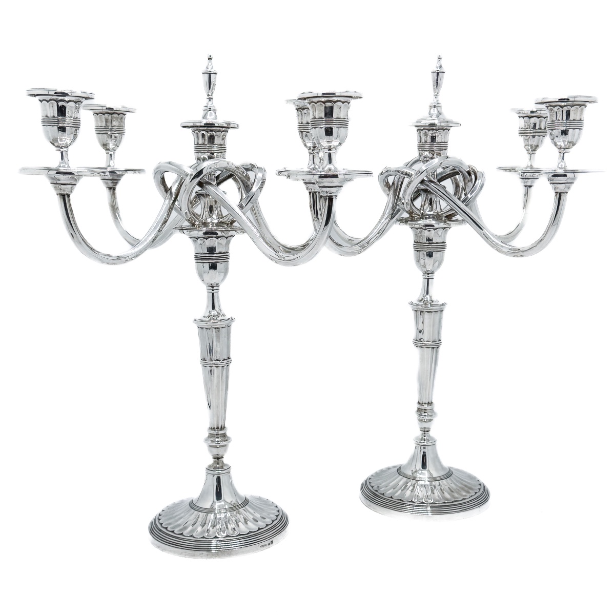 Pair Of Portuguese Five-light Candelabra In 916-th Silver – Porto, Circa 1940 – 