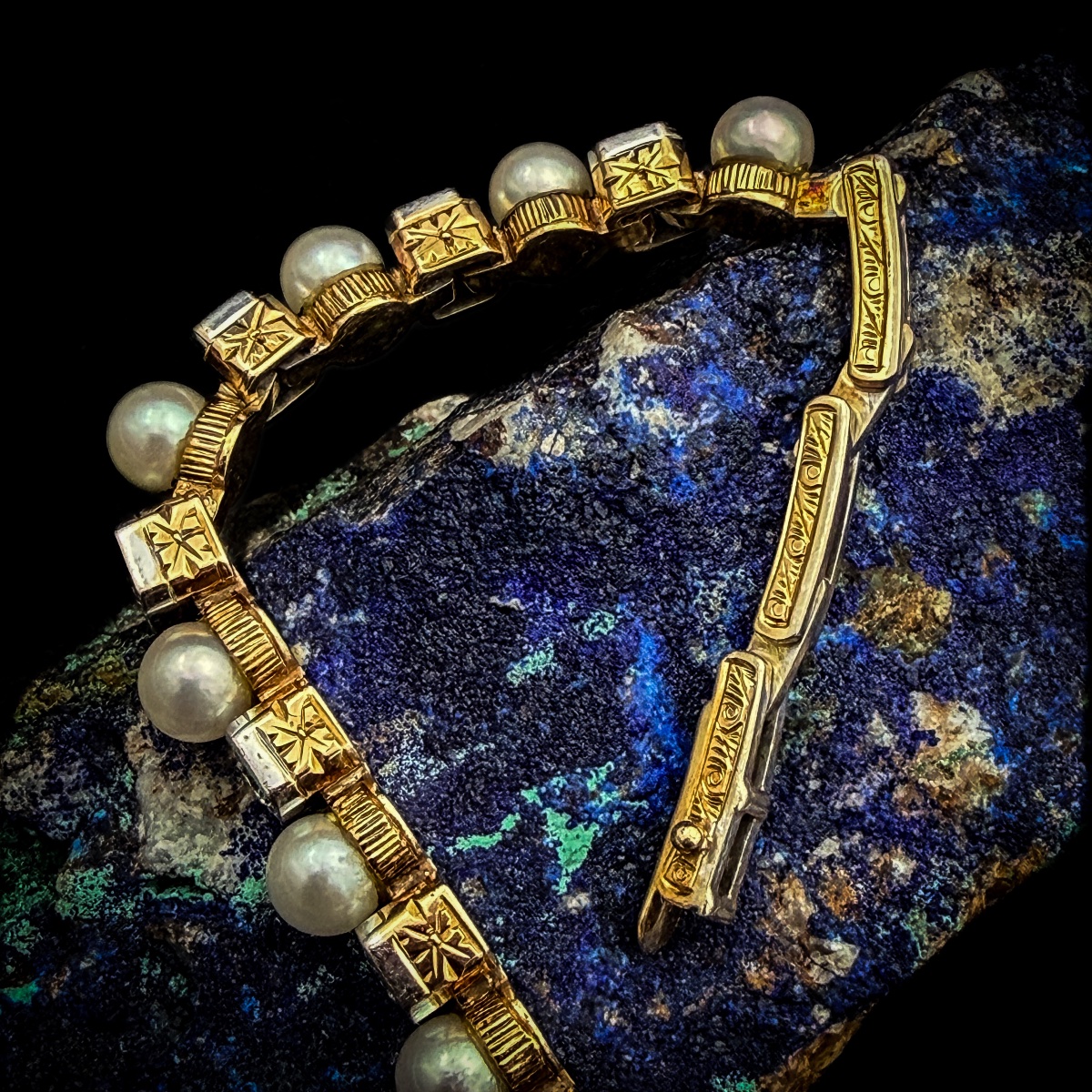 Belgian Art Deco Bracelet In 14-karat Gold, Diamonds, And Cultured Pearls  Chain Bracelet-photo-4