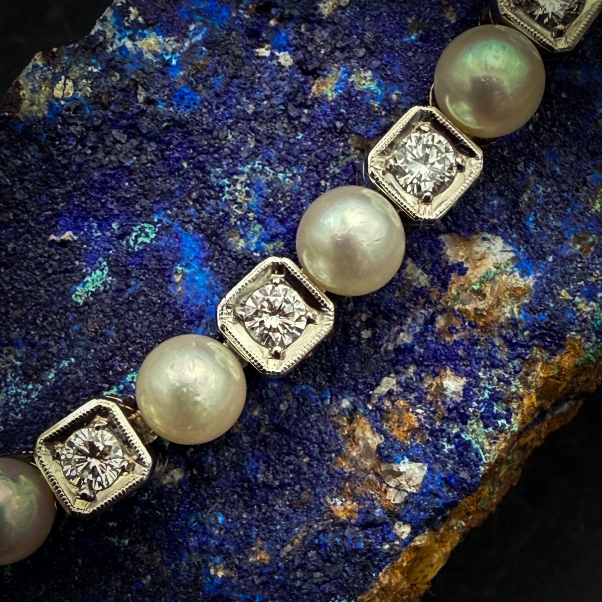 Belgian Art Deco Bracelet In 14-karat Gold, Diamonds, And Cultured Pearls  Chain Bracelet-photo-4