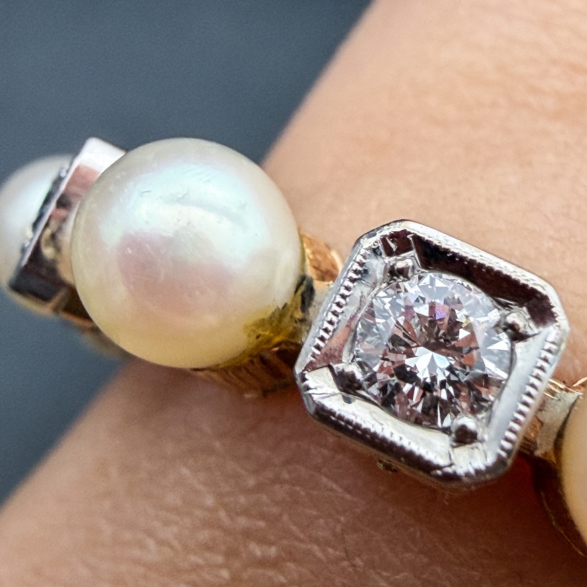 Belgian Art Deco Bracelet In 14-karat Gold, Diamonds, And Cultured Pearls  Chain Bracelet-photo-6