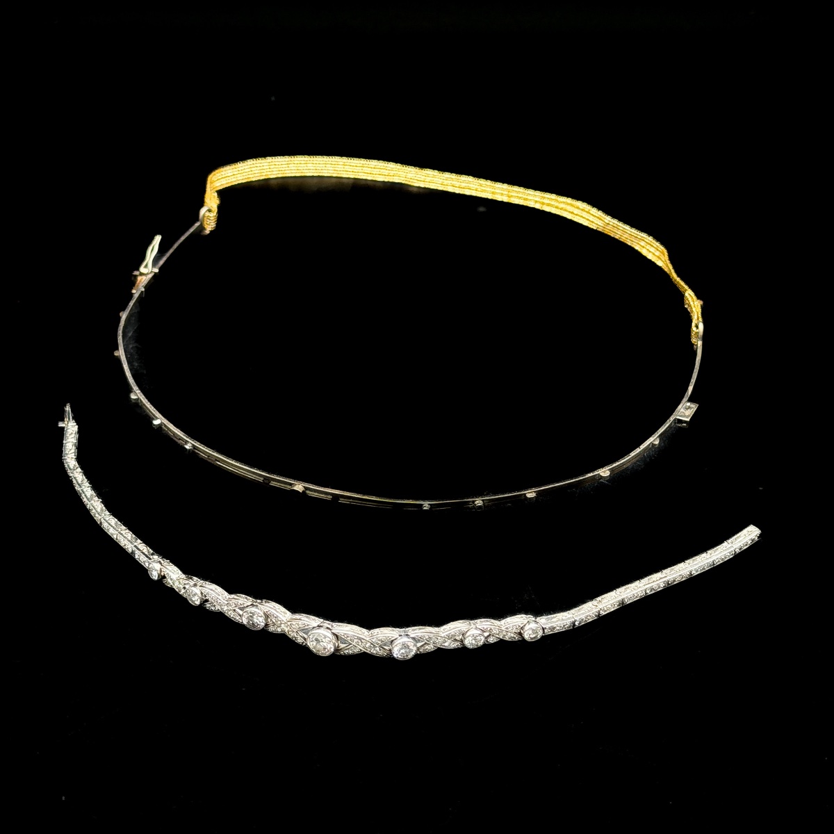 Parure transformable Belle Époque en platine et diamants – Bracelet, collier et diadème –-photo-4