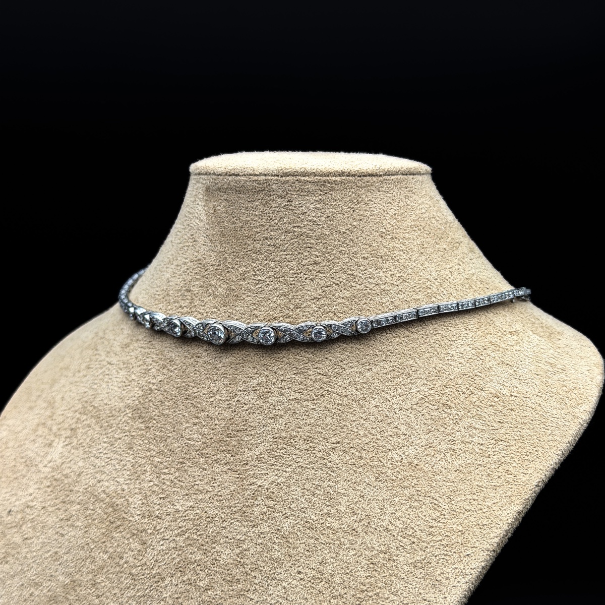 Parure transformable Belle Époque en platine et diamants – Bracelet, collier et diadème –-photo-1