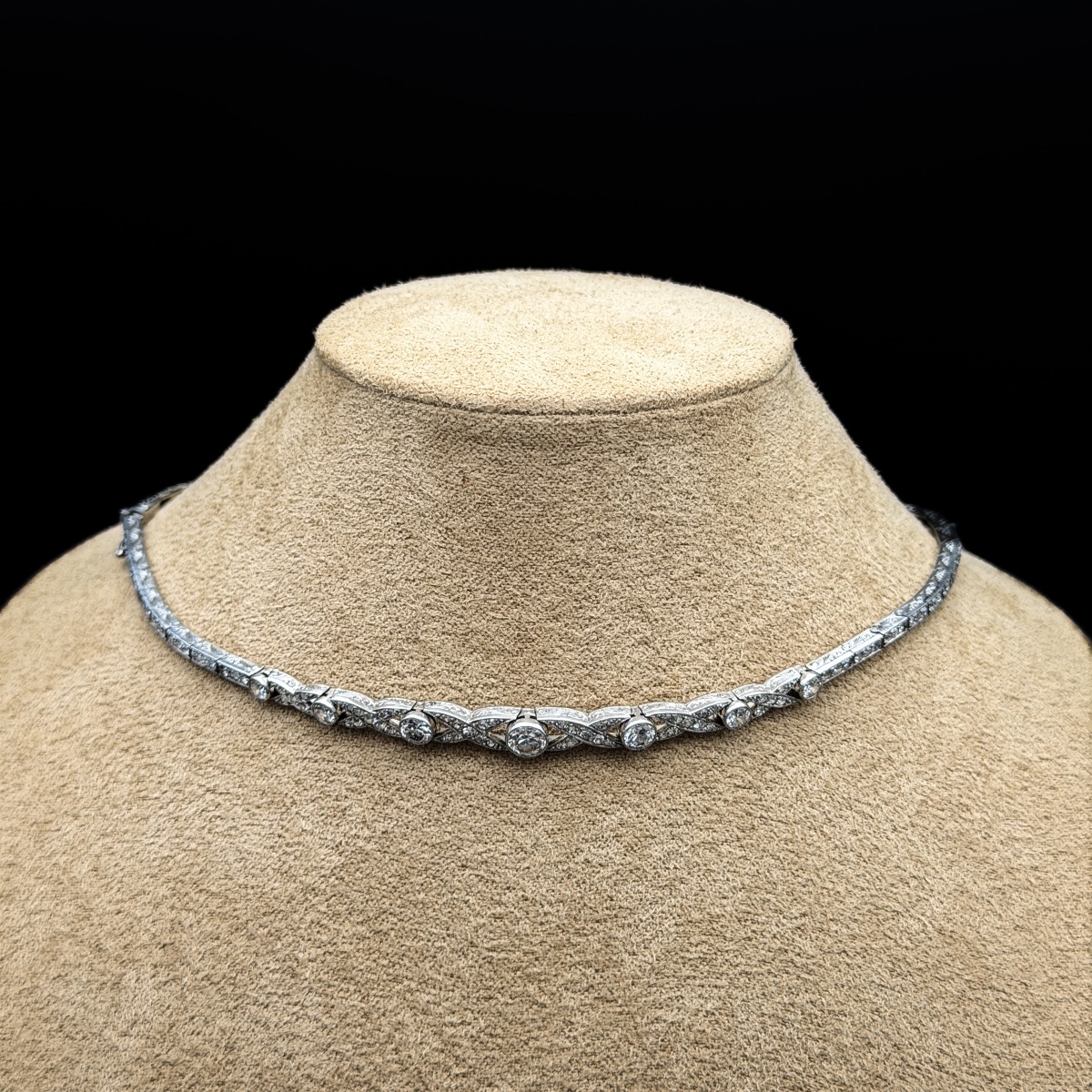 Parure transformable Belle Époque en platine et diamants – Bracelet, collier et diadème –-photo-5