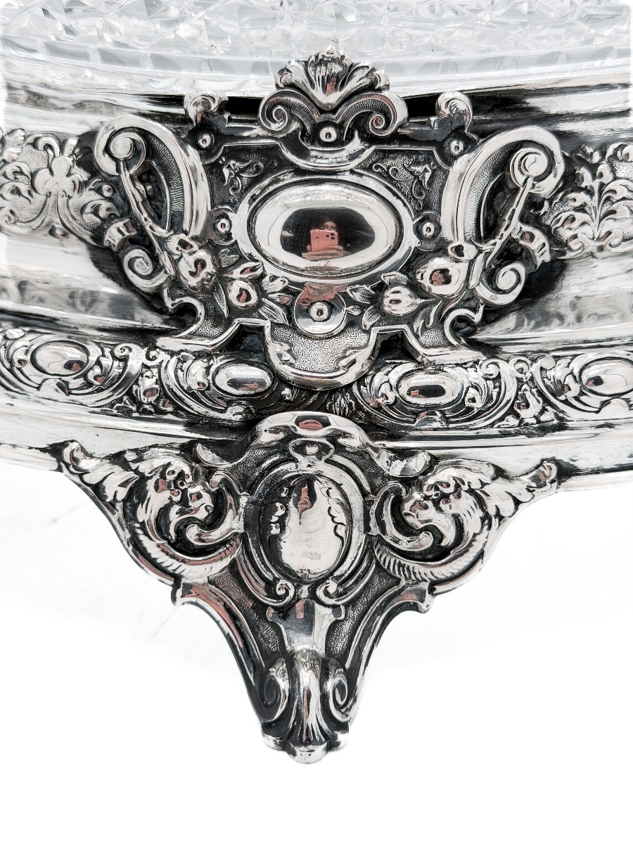 Napoleon III Planter Made Of 800-th Silver And Cut Crystal, Germany, Circa 1880  -photo-4