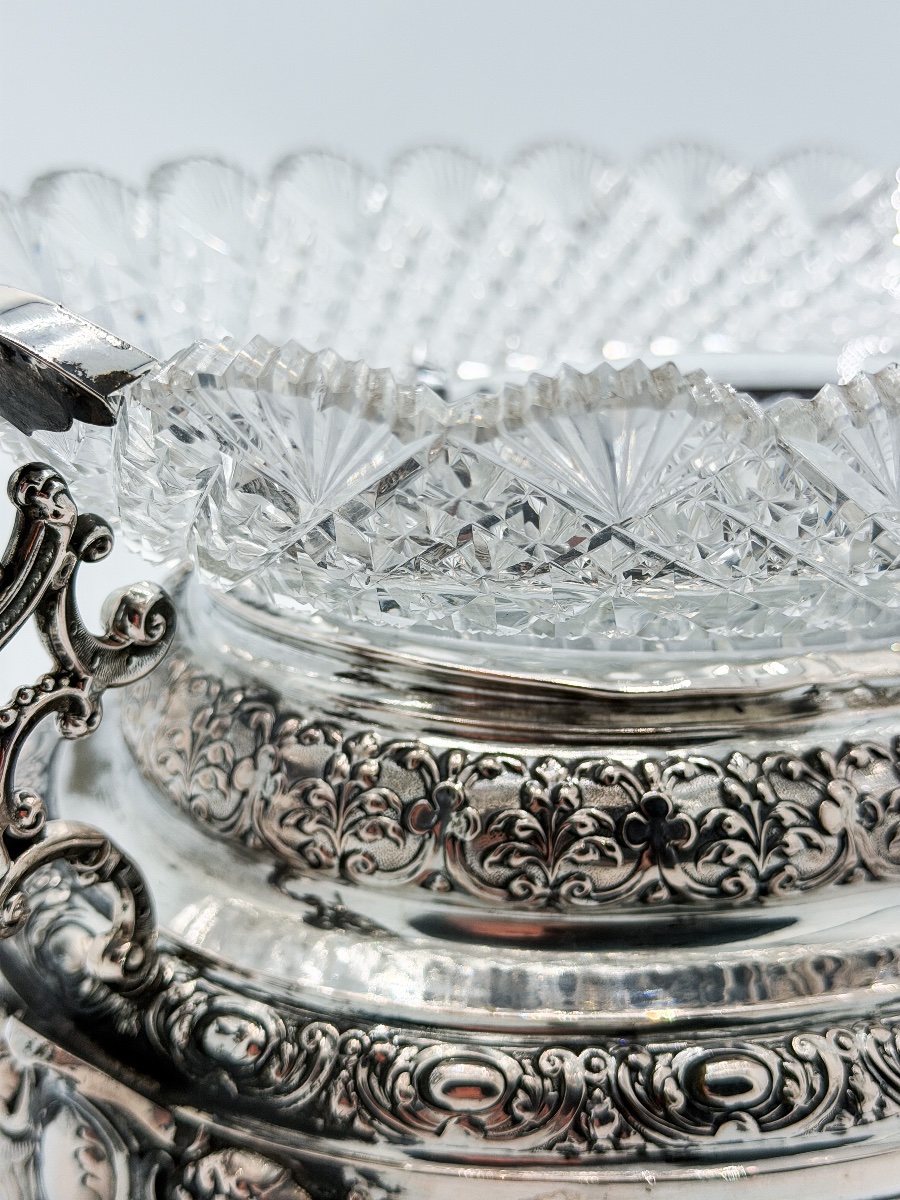 Napoleon III Planter Made Of 800-th Silver And Cut Crystal, Germany, Circa 1880  -photo-1