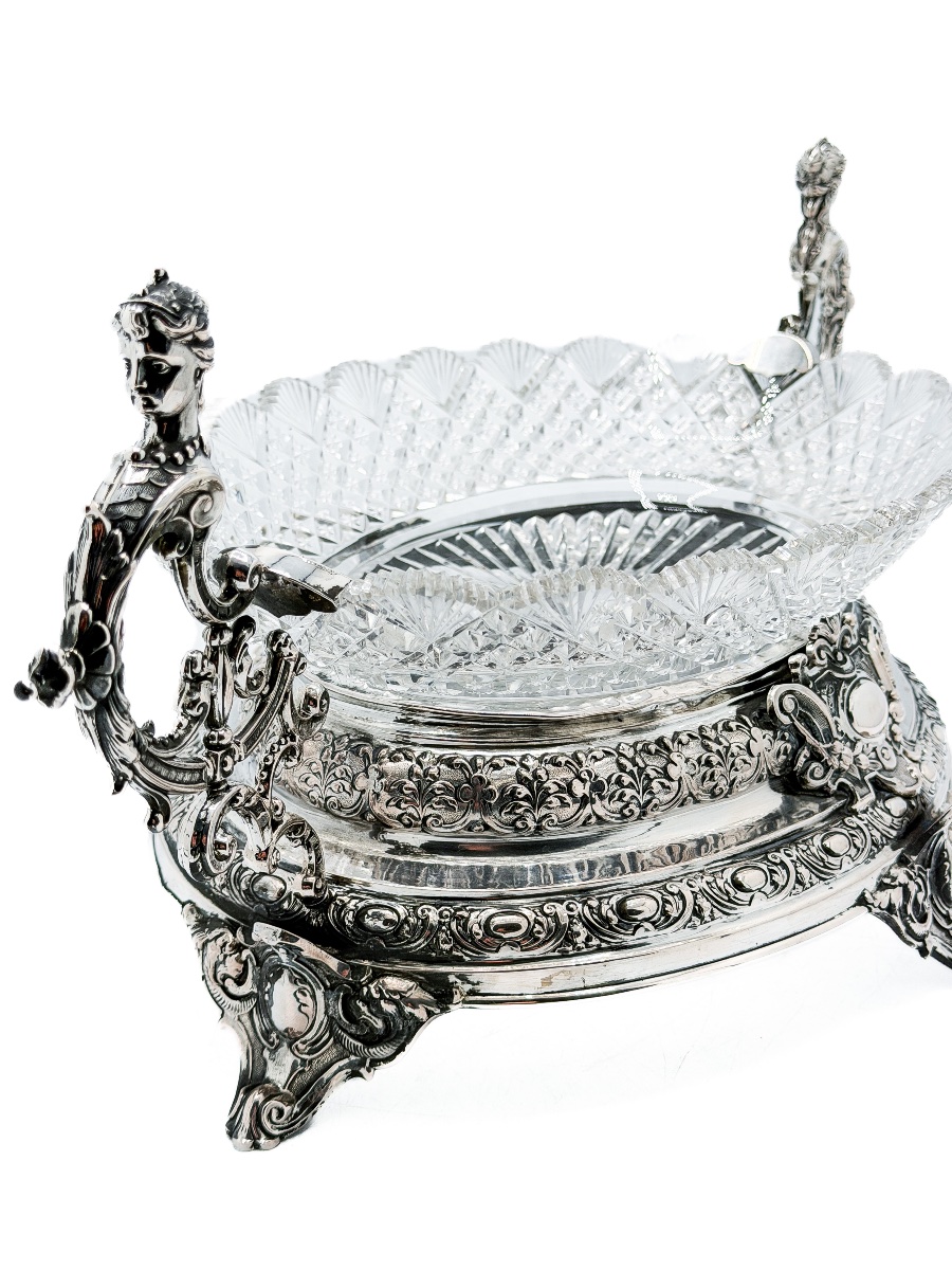 Napoleon III Planter Made Of 800-th Silver And Cut Crystal, Germany, Circa 1880  -photo-2