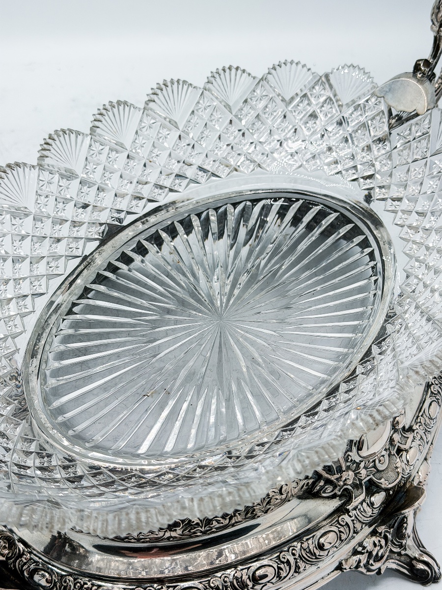 Napoleon III Planter Made Of 800-th Silver And Cut Crystal, Germany, Circa 1880  -photo-4